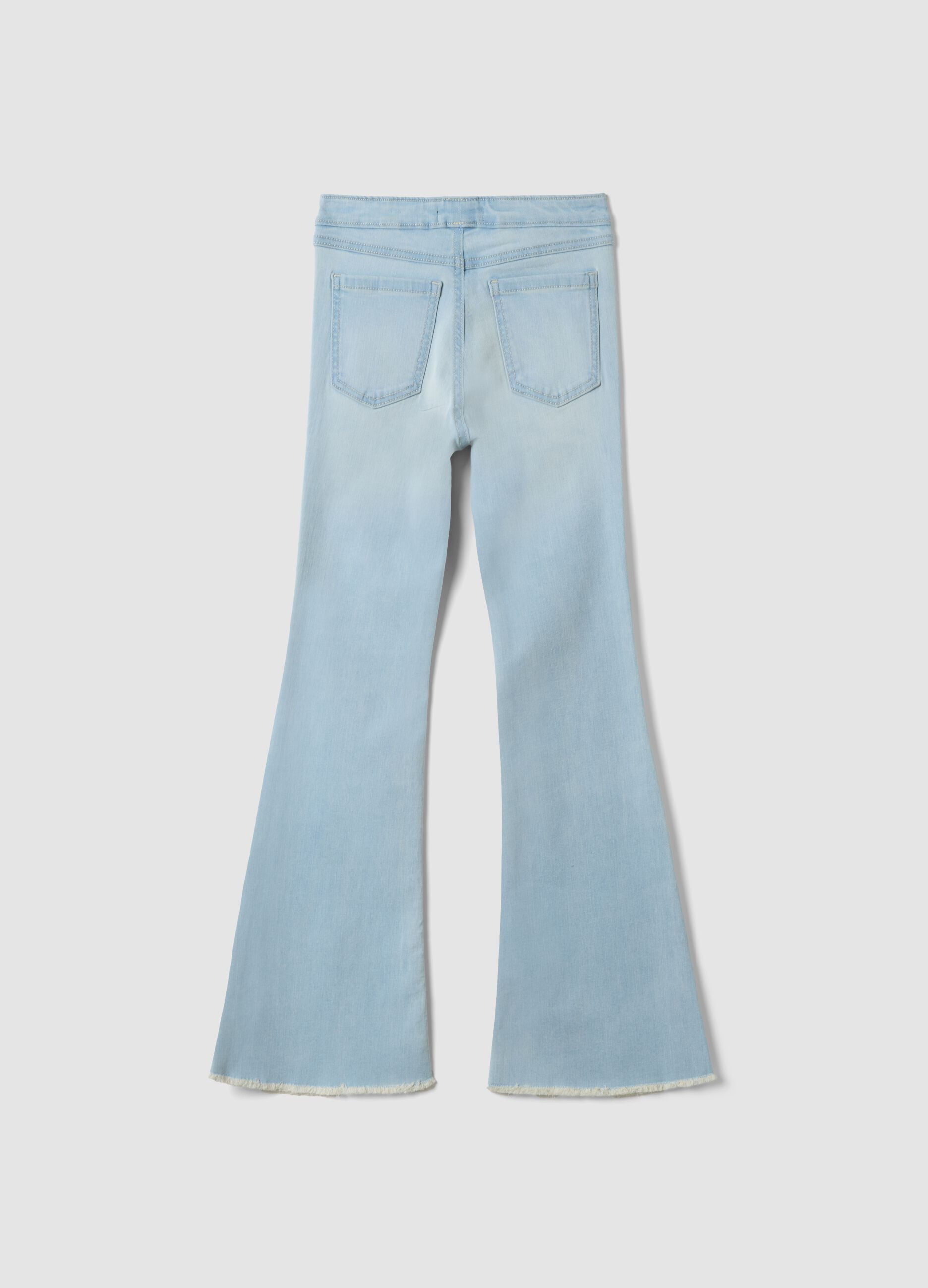Blue flared jeggings in stretchy cotton and viscose for girls