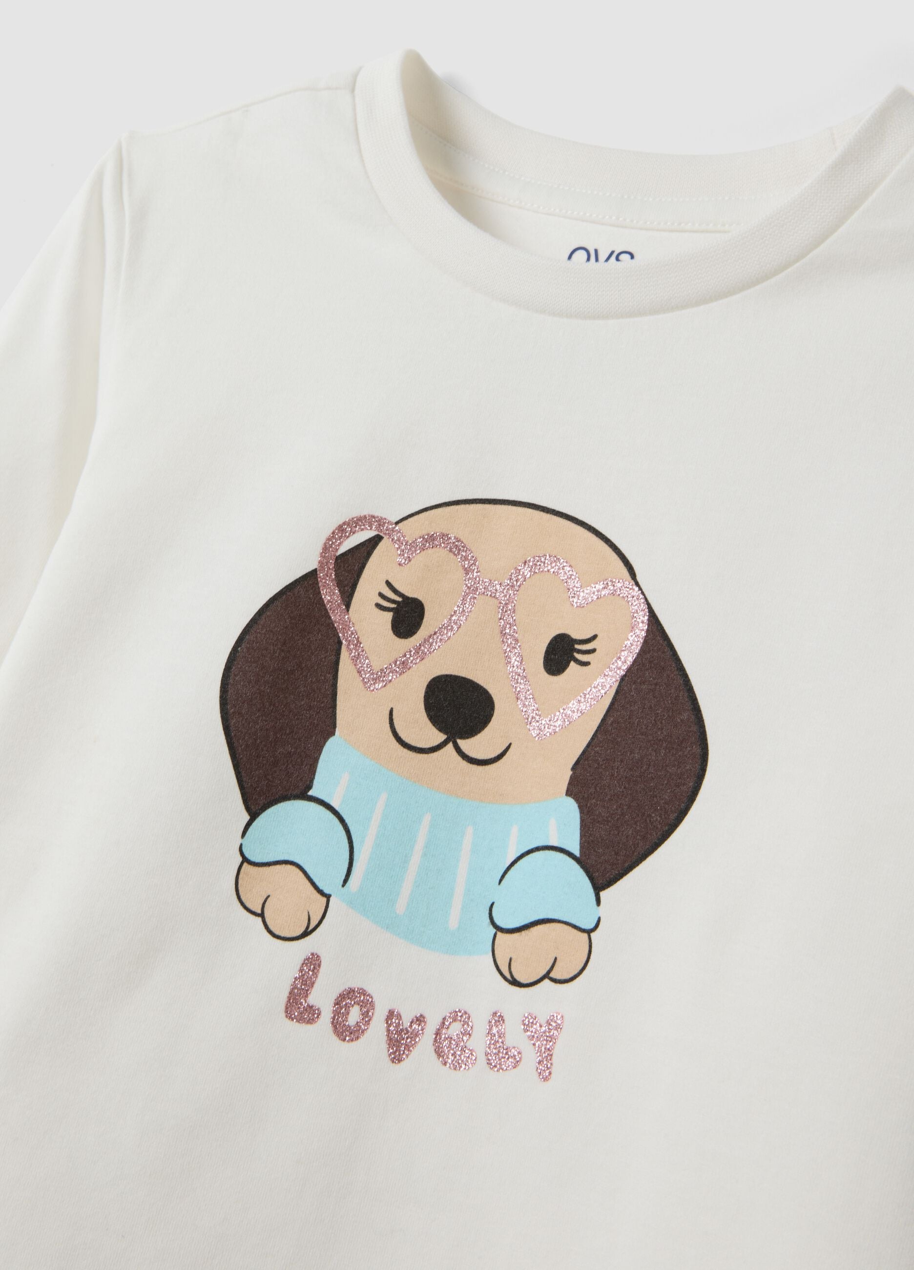 White long-sleeve crew-neck T-shirt in stretchy organic cotton