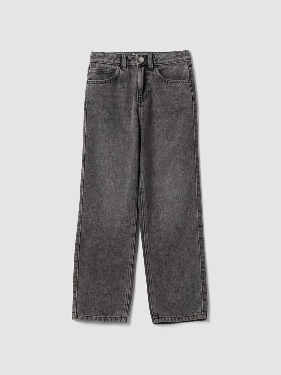 Girls&rsquo; straight-leg grey jeans in cotton, lyocell and viscose blend denim_0