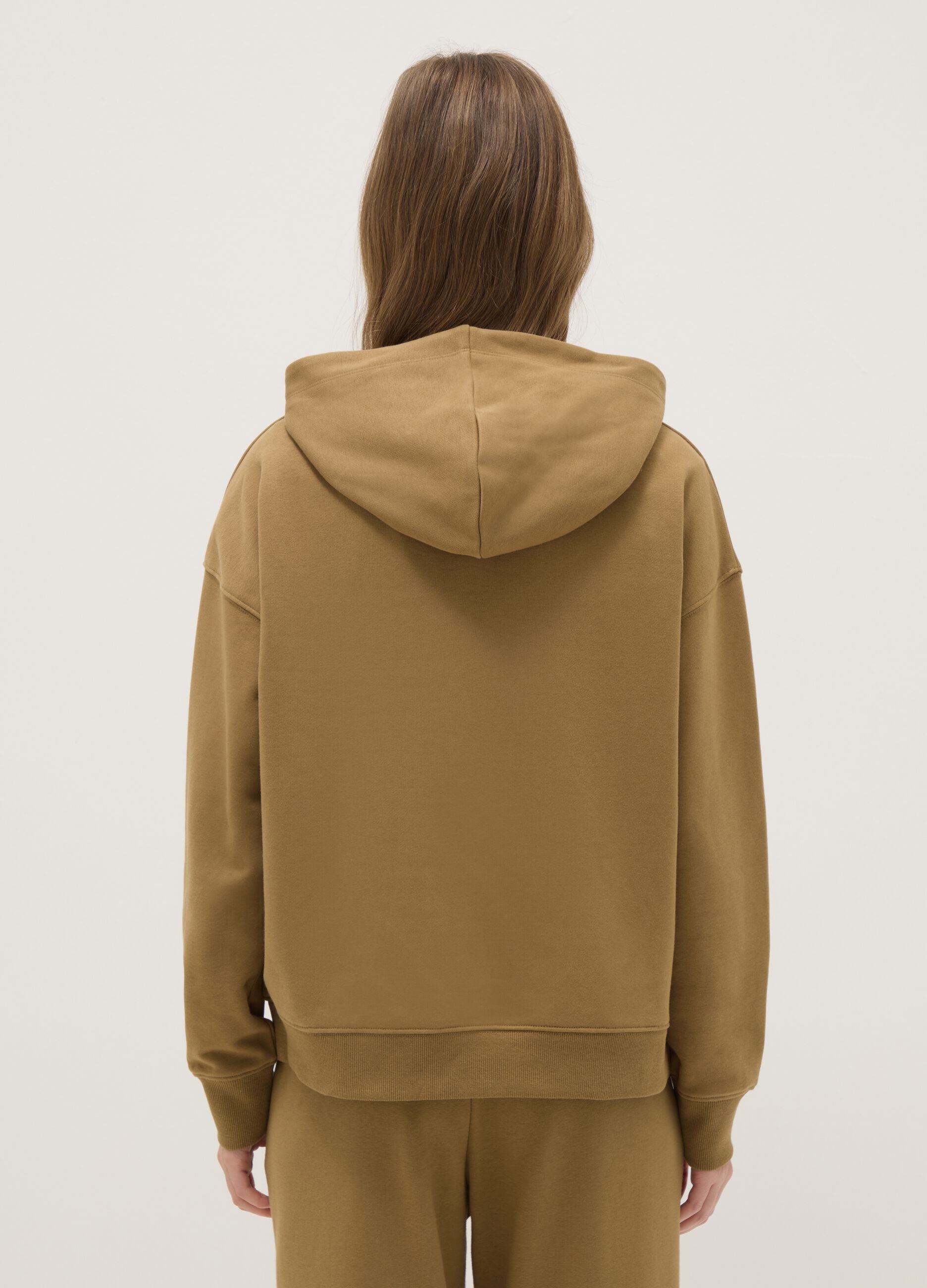 Regular fit beige cotton blend hoodie