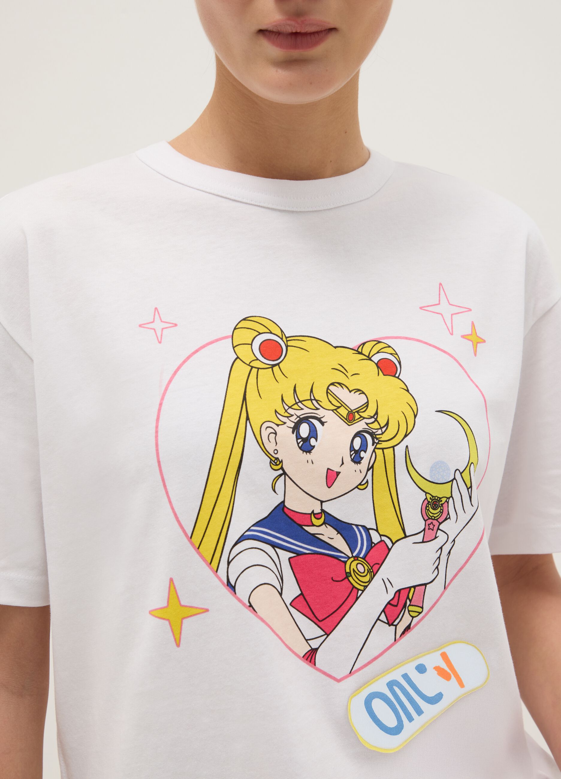 White pure cotton regular fit T-shirt with Sailor Moon print