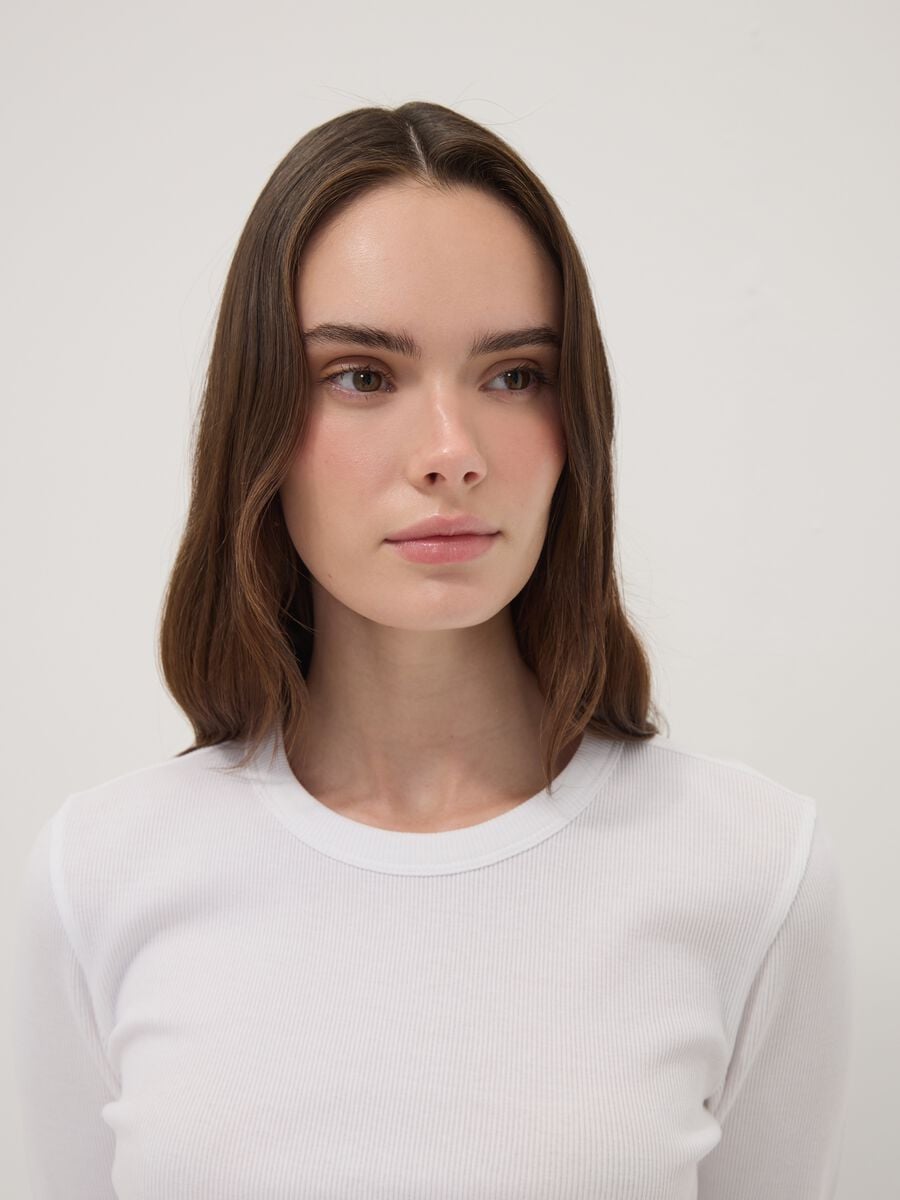 White long-sleeved pure cotton T-shirt_1