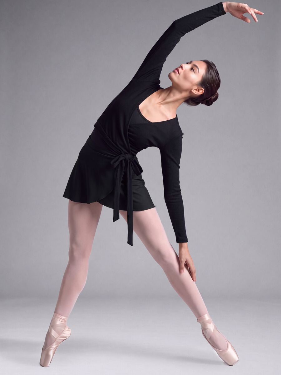 Black ribbed stretch-cotton wrap top ALTAVIA STUDIO_3