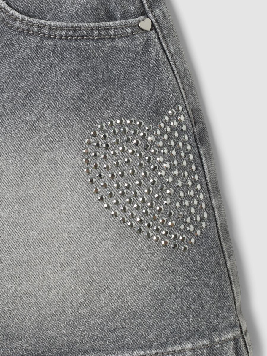 Grey pure cotton skirt with heart rhinestones for girls_3