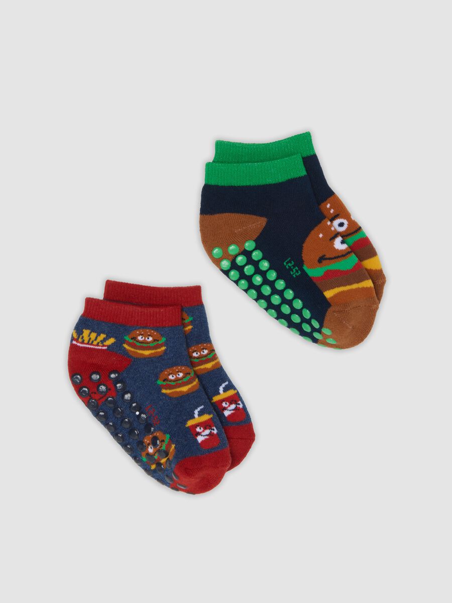 2-pack organic stretch cotton anti-slip socks with hamburger print_0