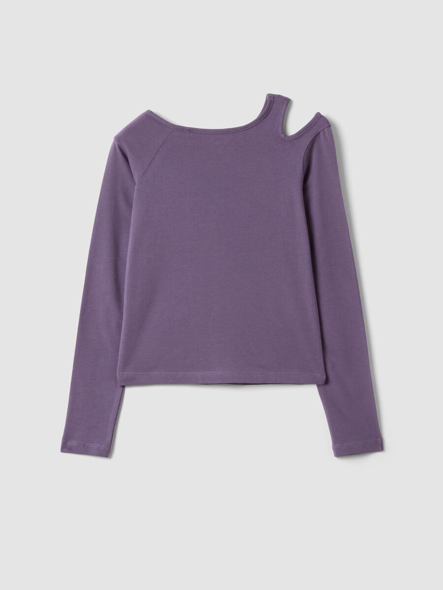 Purple stretch organic cotton cut-out T-shirt for girls_5