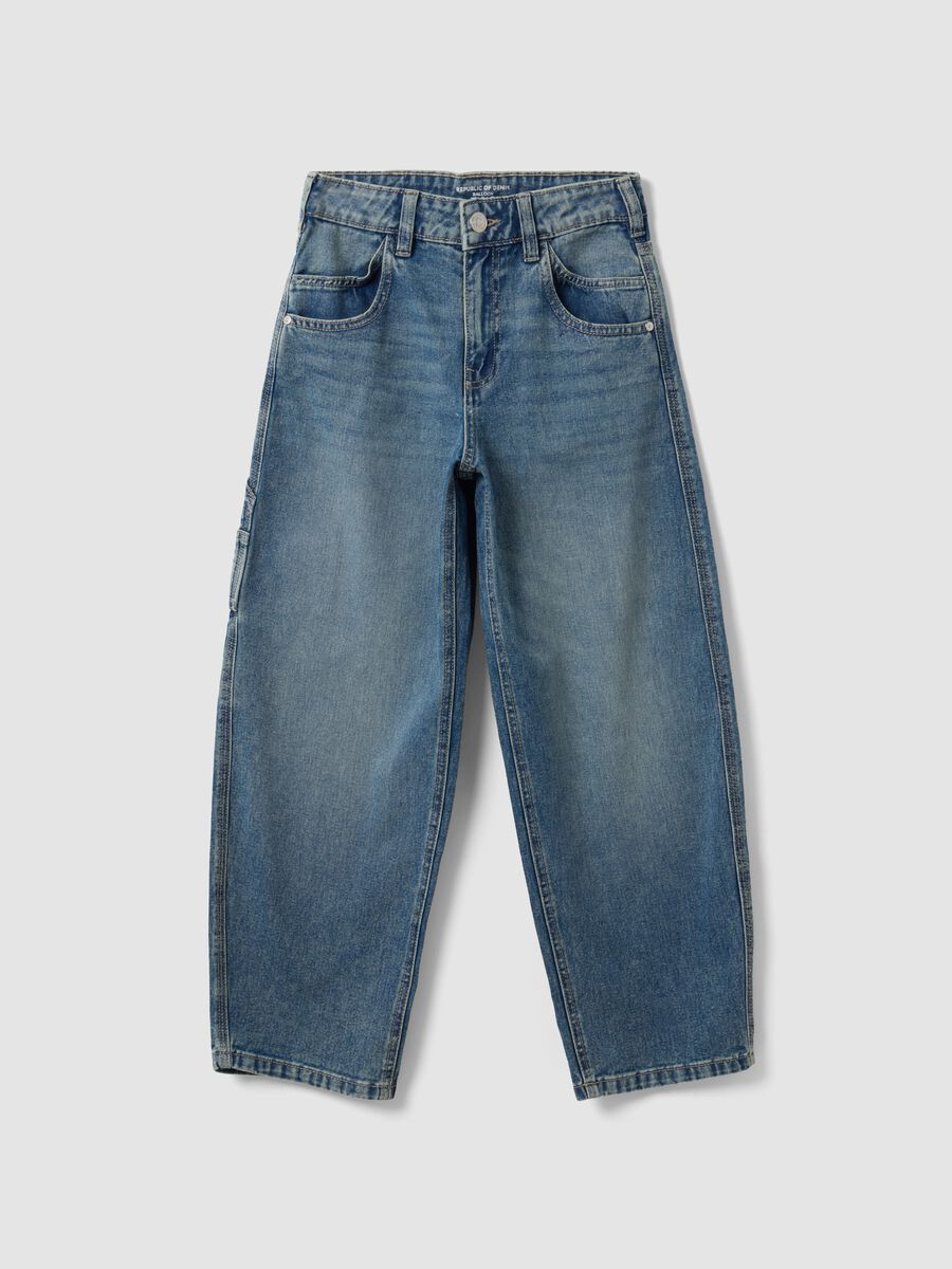 Blue denim pure cotton balloon-fit jeans_0