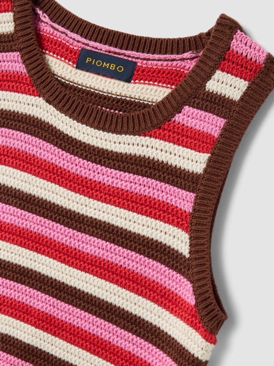 Fitted pure cotton knitted gilet with multicolour stripes_5