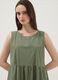 Green sleeveless pure cotton dress with tiered skirt, regular fit_2
