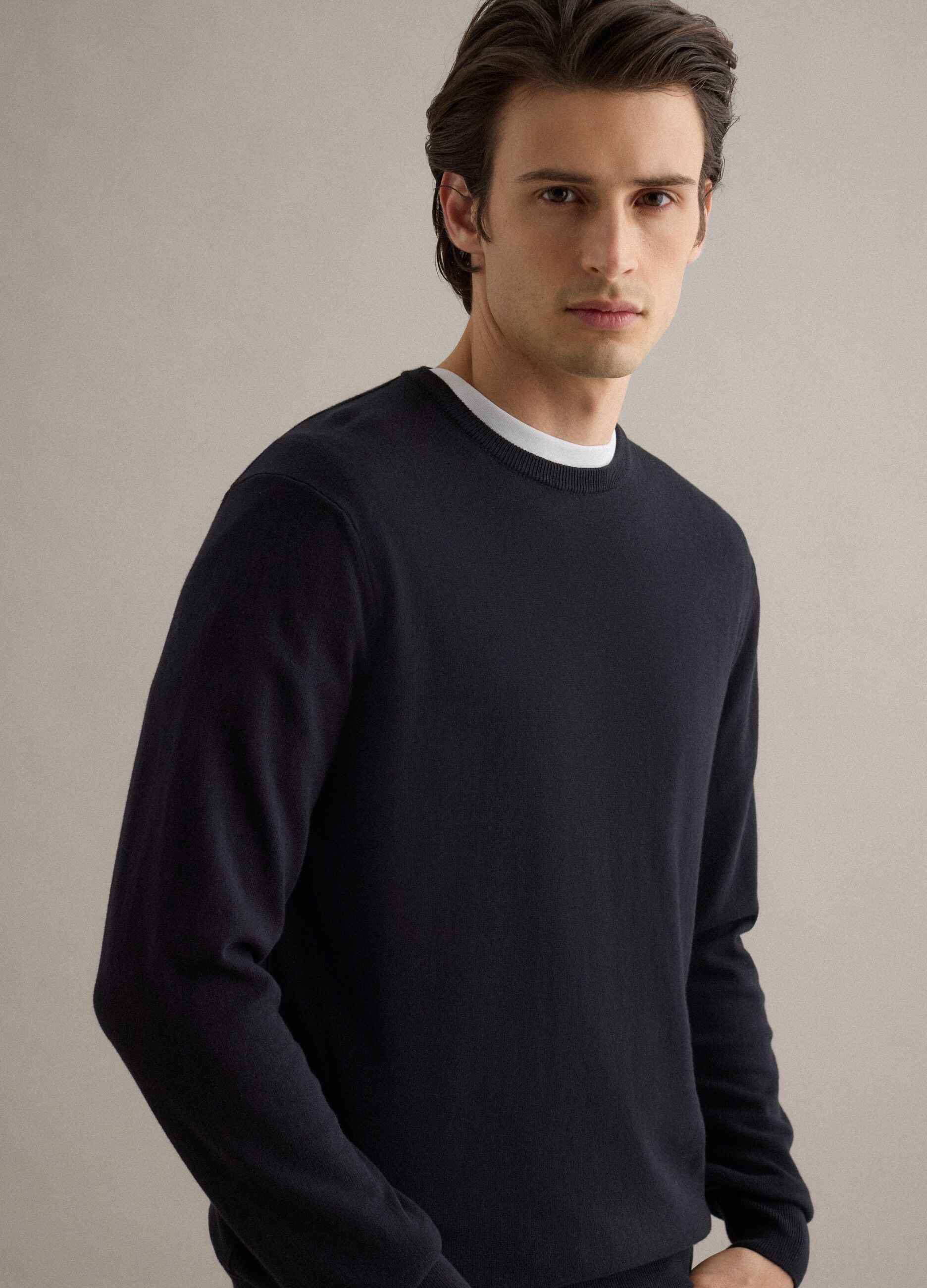 Black sweater in pure cotton