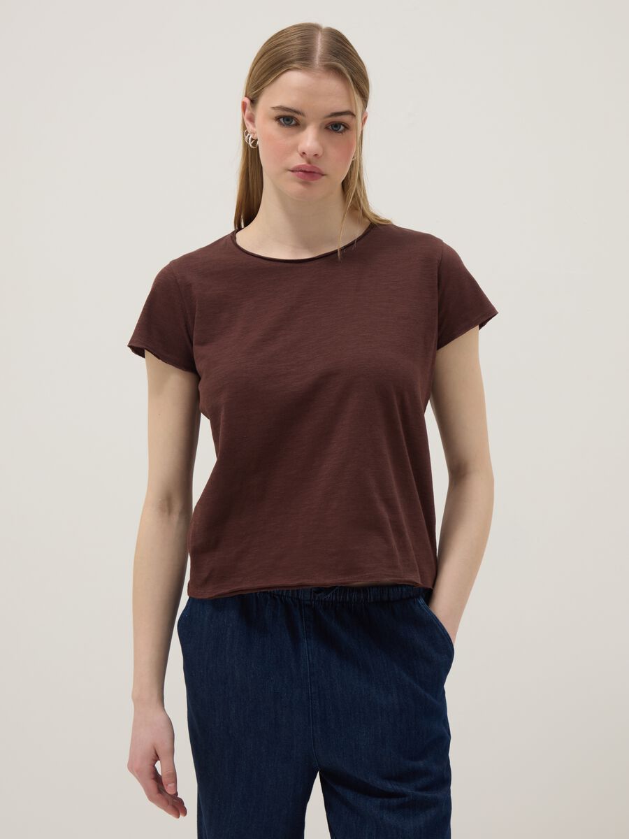 Brown short-sleeve pure cotton T-shirt, regular fit_1