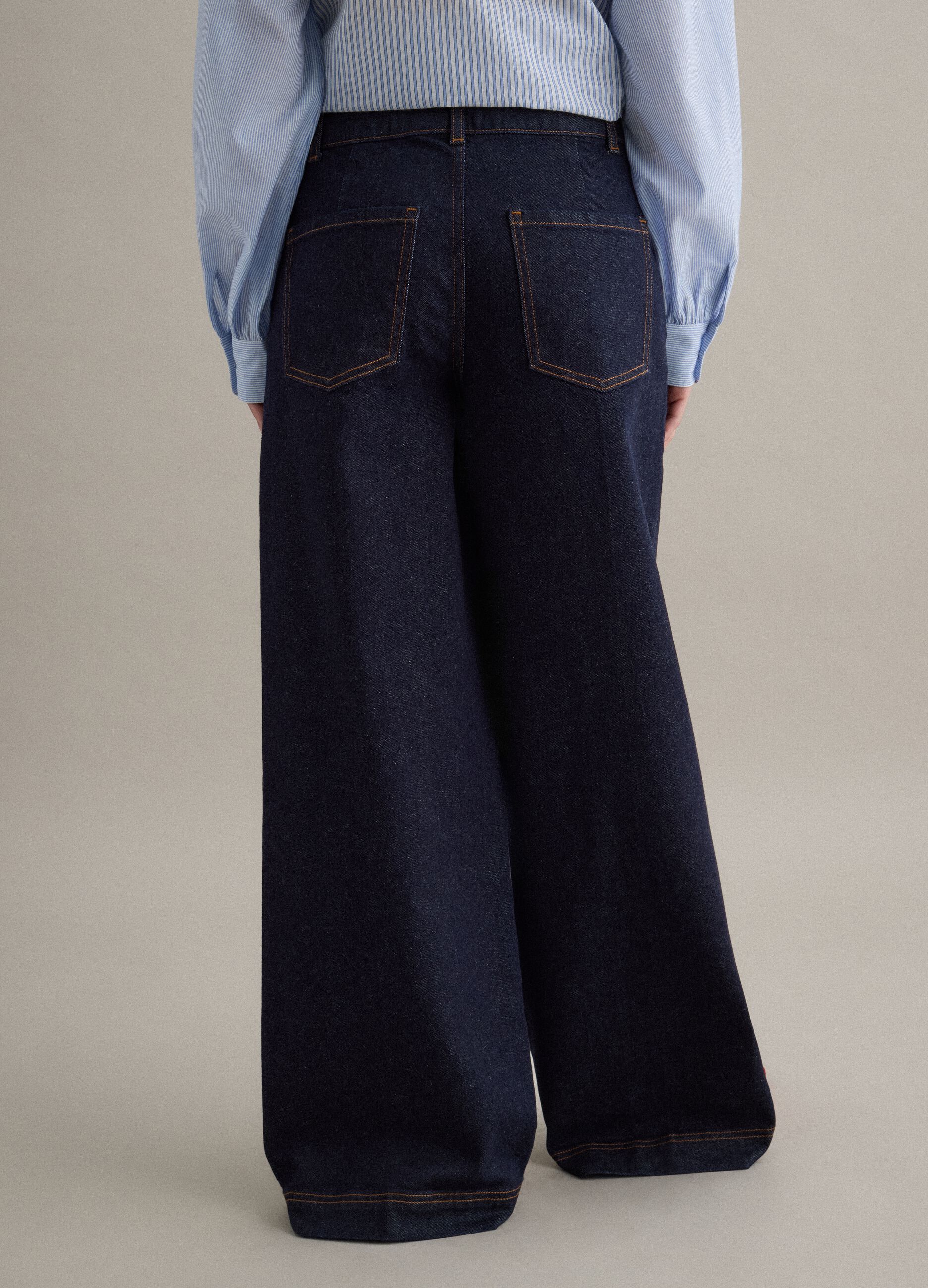 Wide-leg blue denim cotton jeans