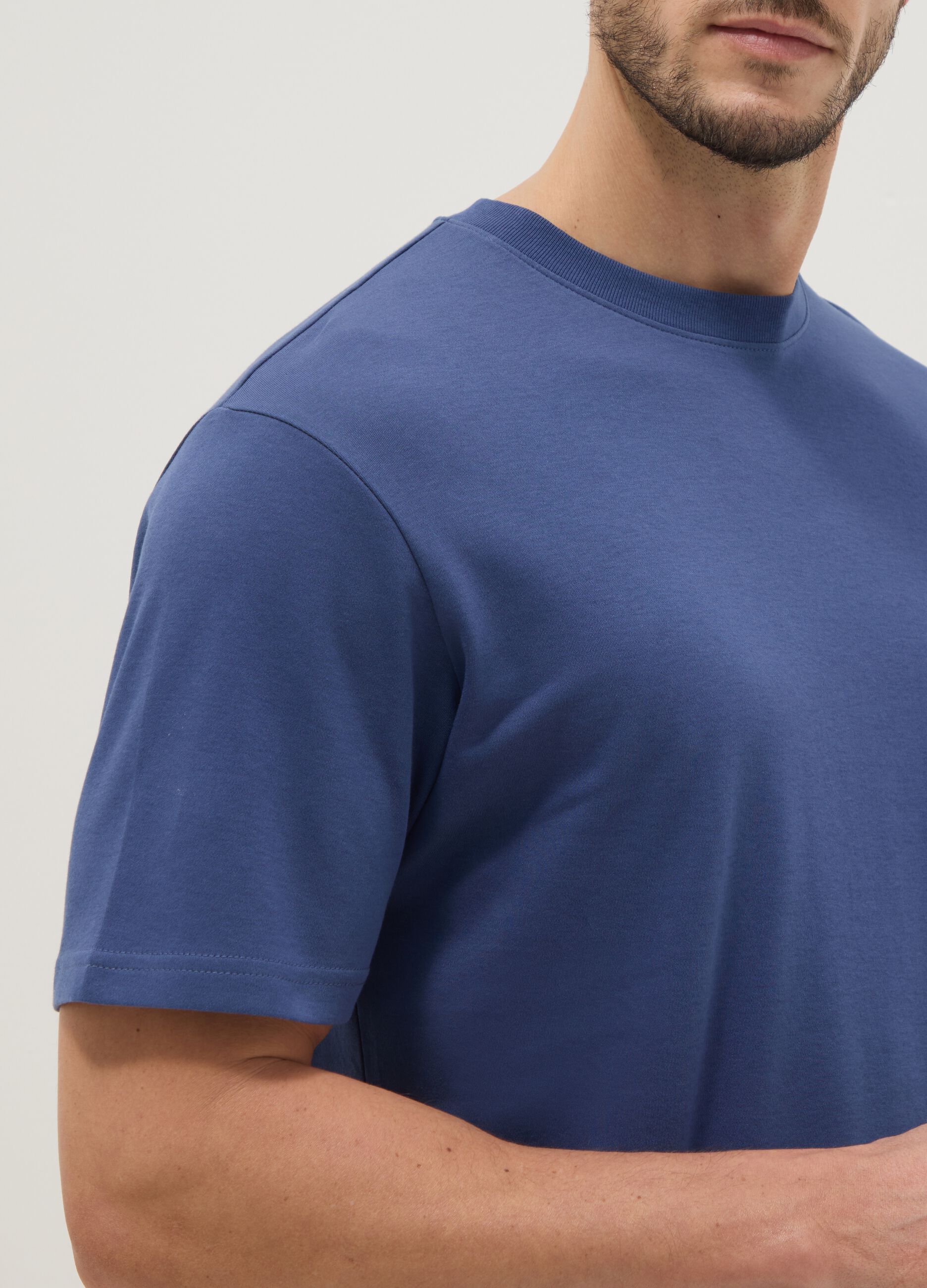 Short-sleeve pure cotton blue relaxed fit T-shirt