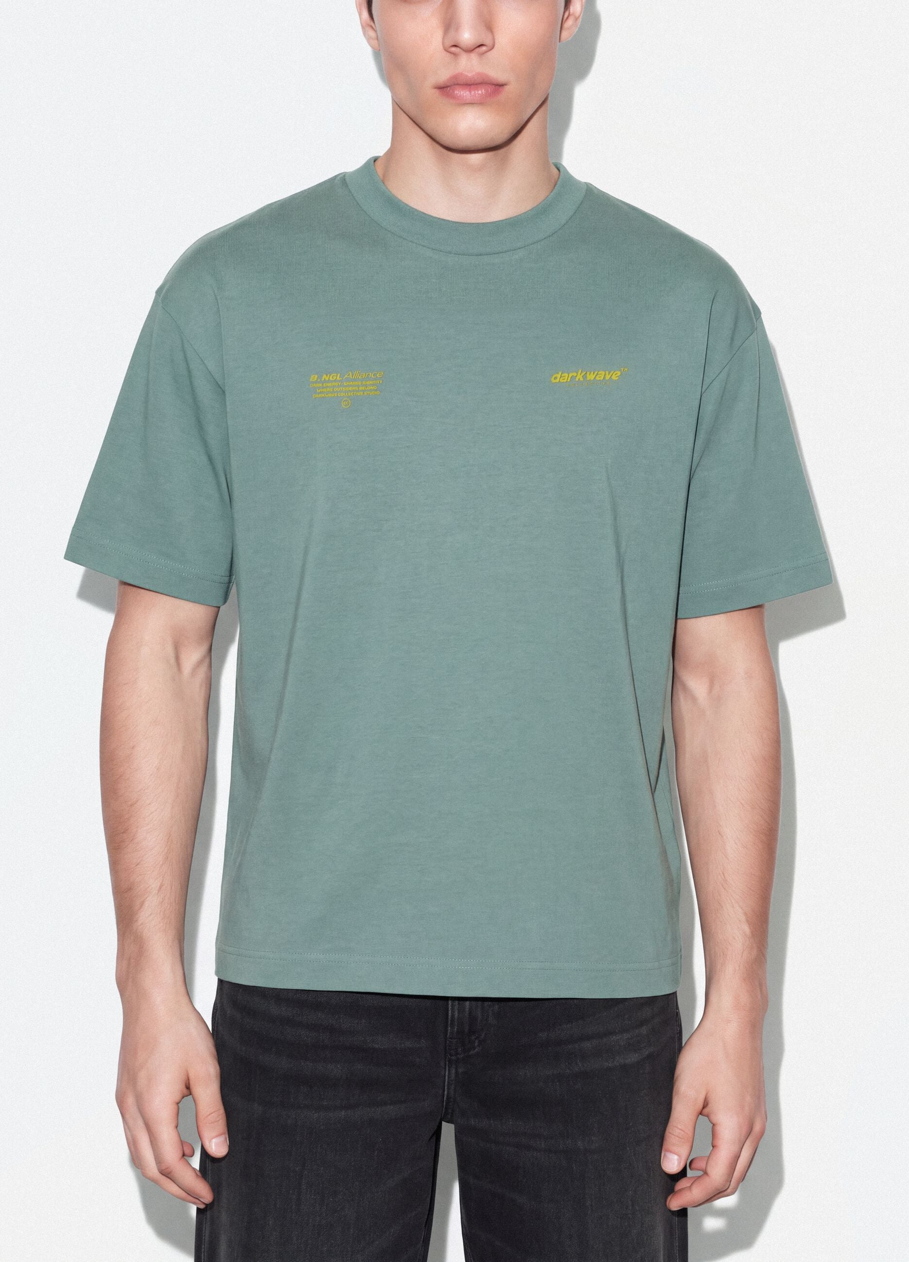 Brown cropped pure cotton boxy-fit T-shirt with print