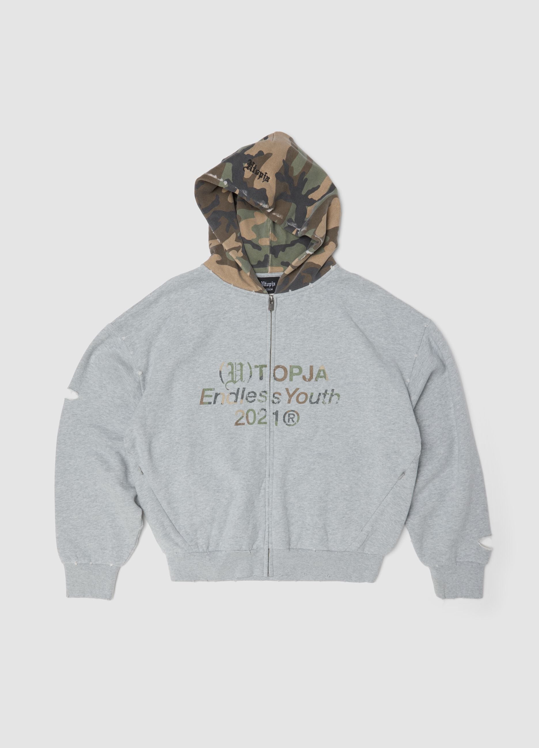 Full-Zip Hoodie in Sunfaded Grey & Camo