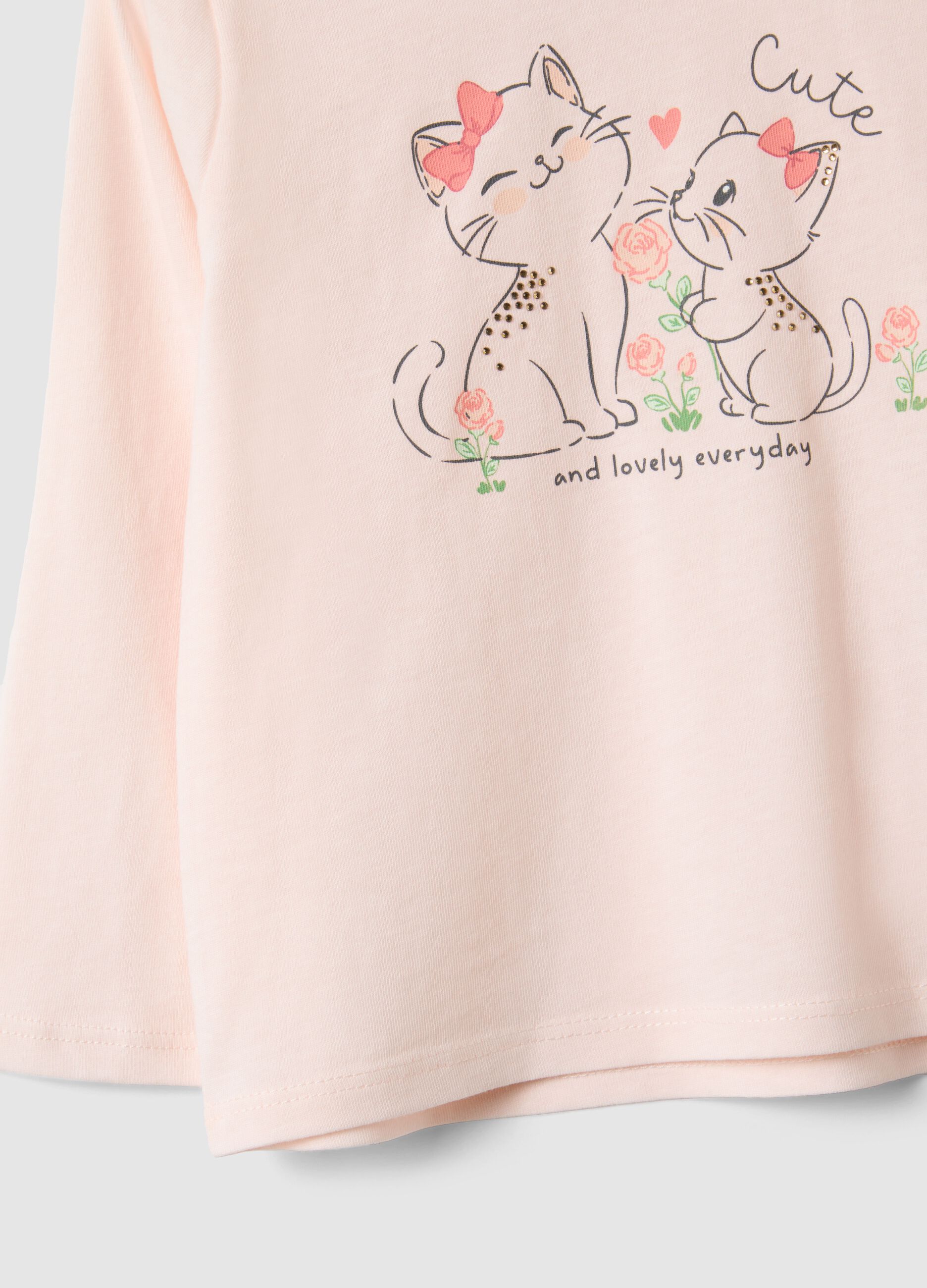 Pink long-sleeve cotton T-shirt