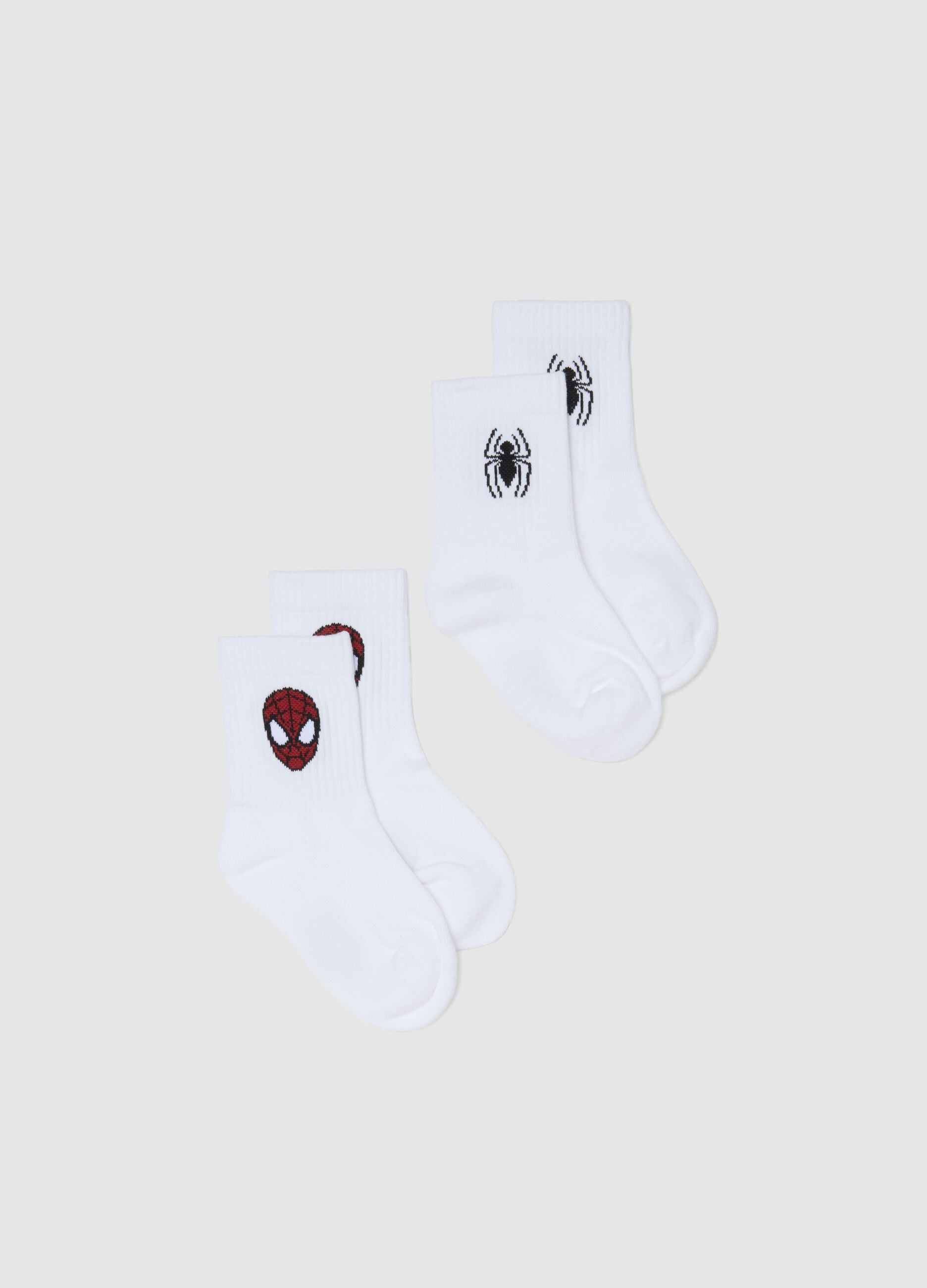 Pack of two pairs of boys' white cotton blend socks with Spider-Man logos