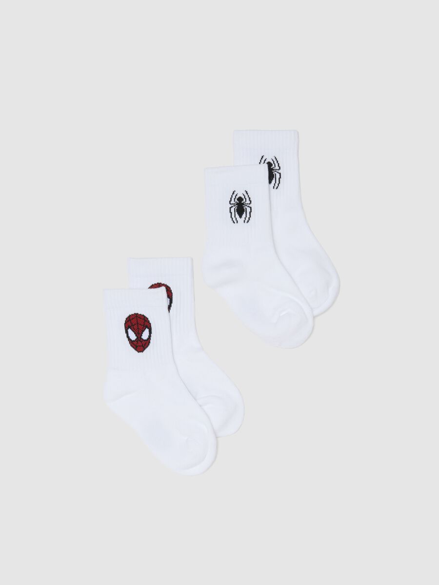 Pack of two pairs of boys' white cotton blend socks with Spider-Man logos_0