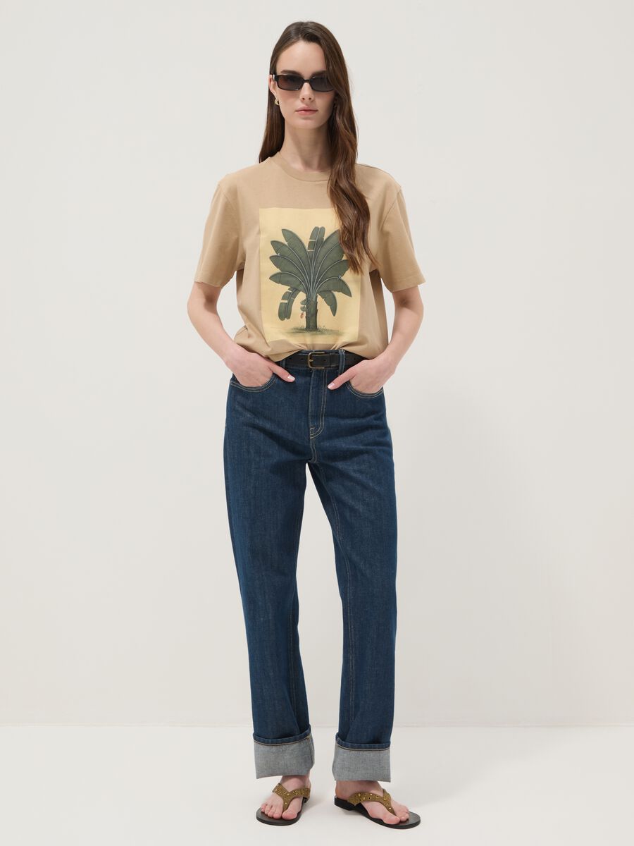 Beige pure cotton T-shirt with front print_2