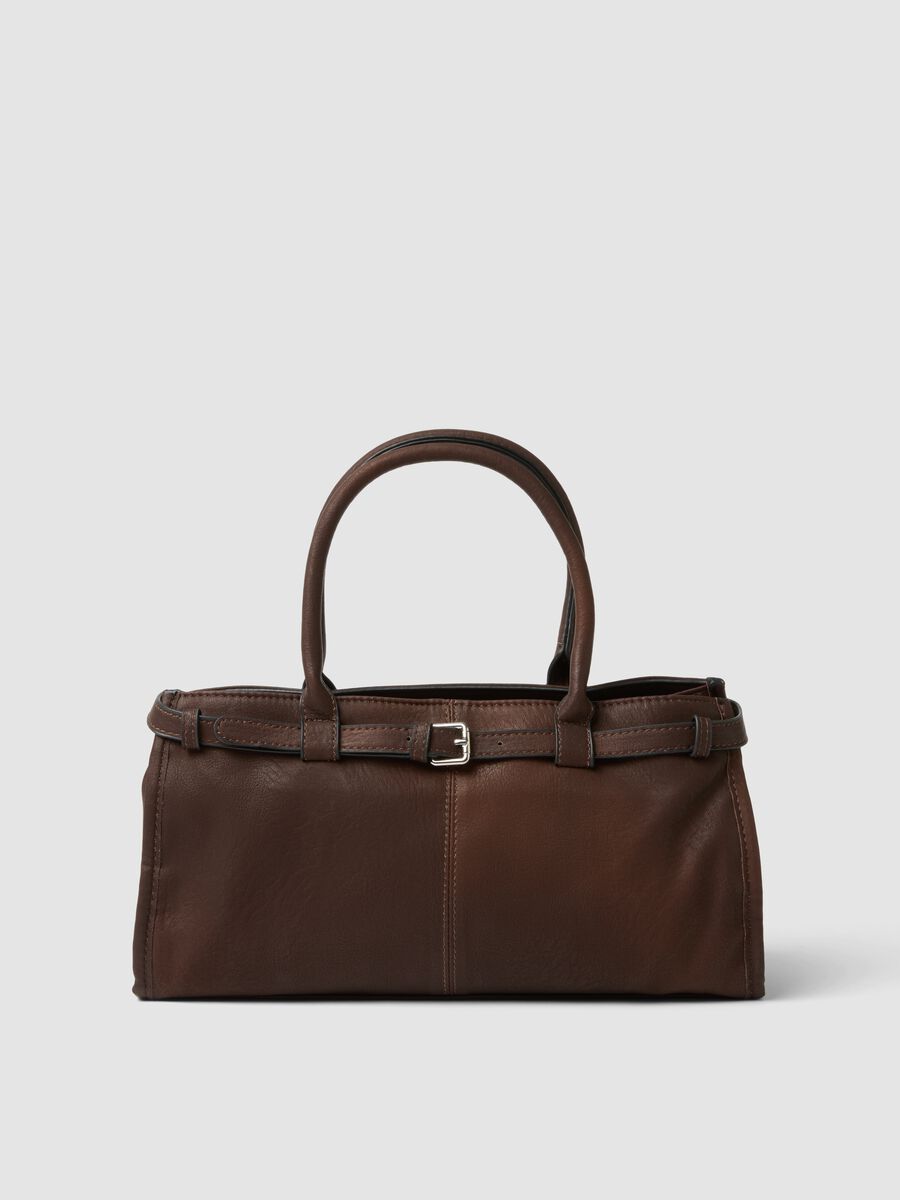 Borsa marrone a mano con tracolla removibile_0