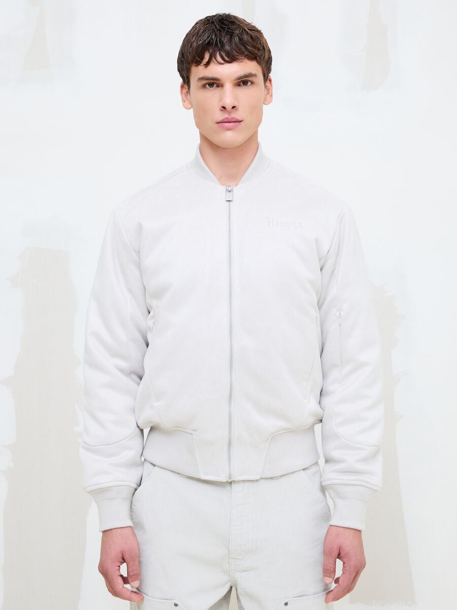 Faux Suede Bomber Jacket &ndash; Light Beige_1