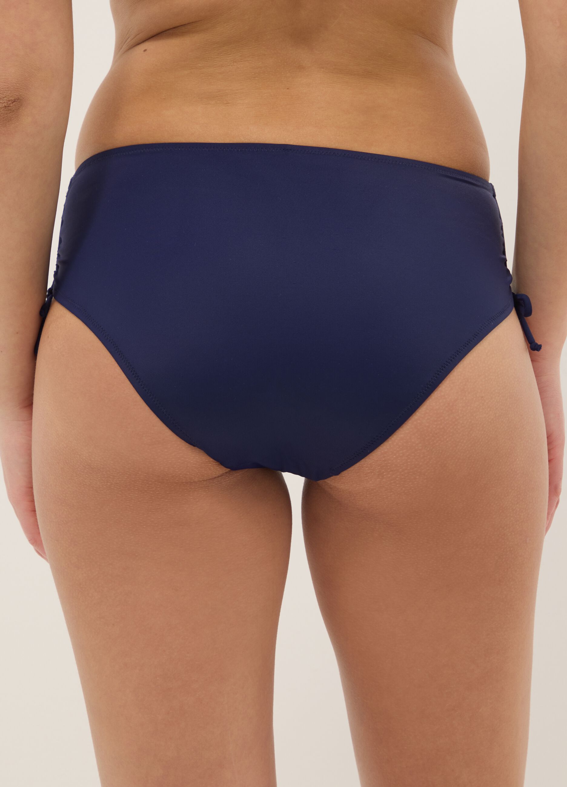 Blue high-waisted stretch-fabric bikini bottoms