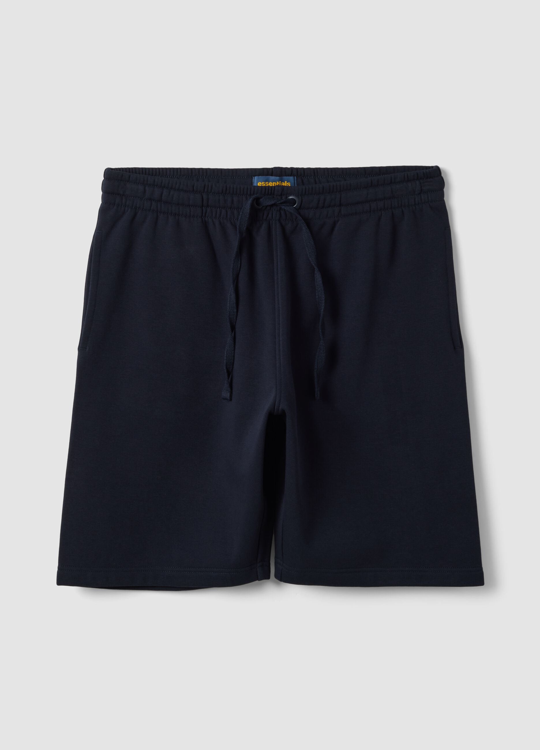 Navy cotton-blend shorts with elasticated waistband, regular fit