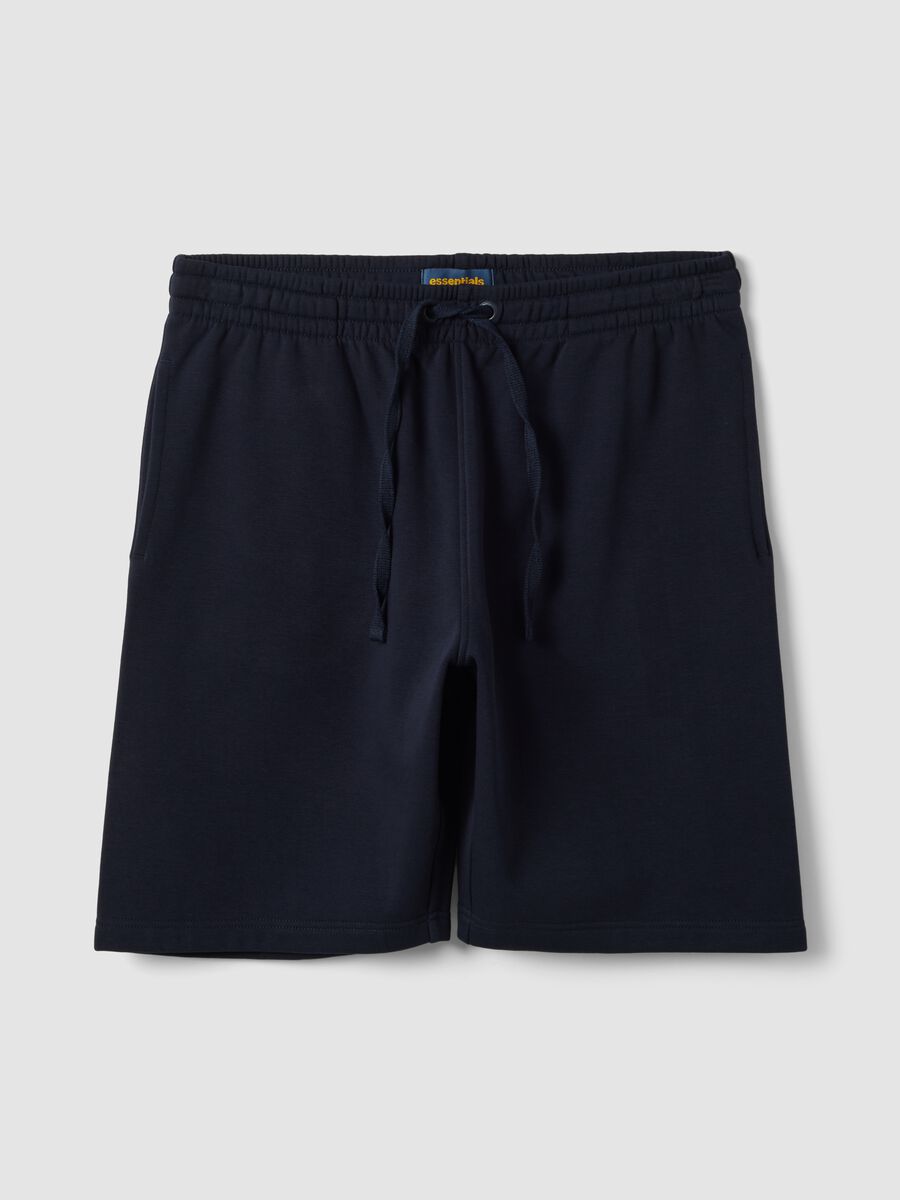 Shorts blu in misto cotone con vita elasticizzata regular fit_0