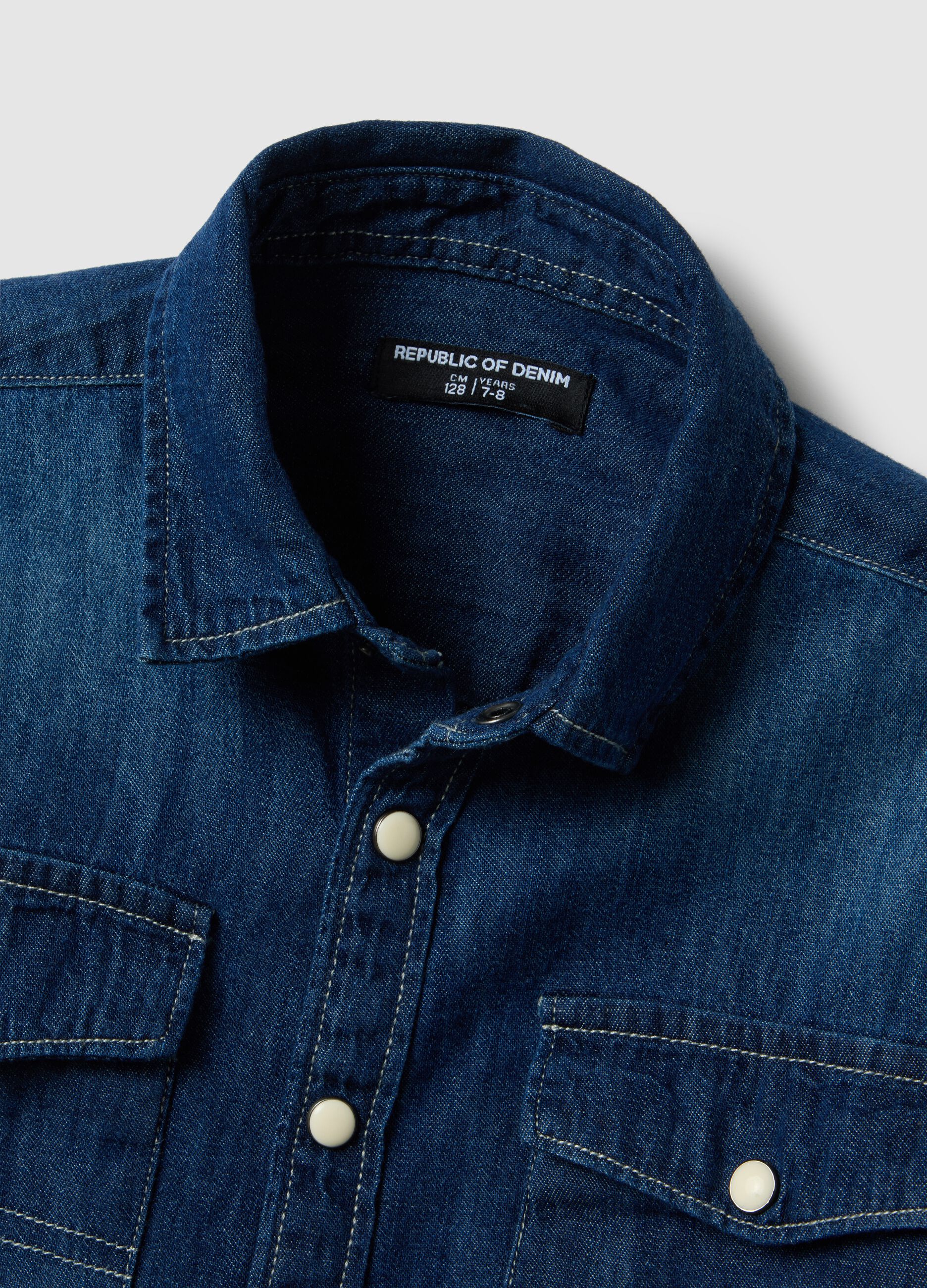 Boys' regular fit blue denim pure cotton shirt