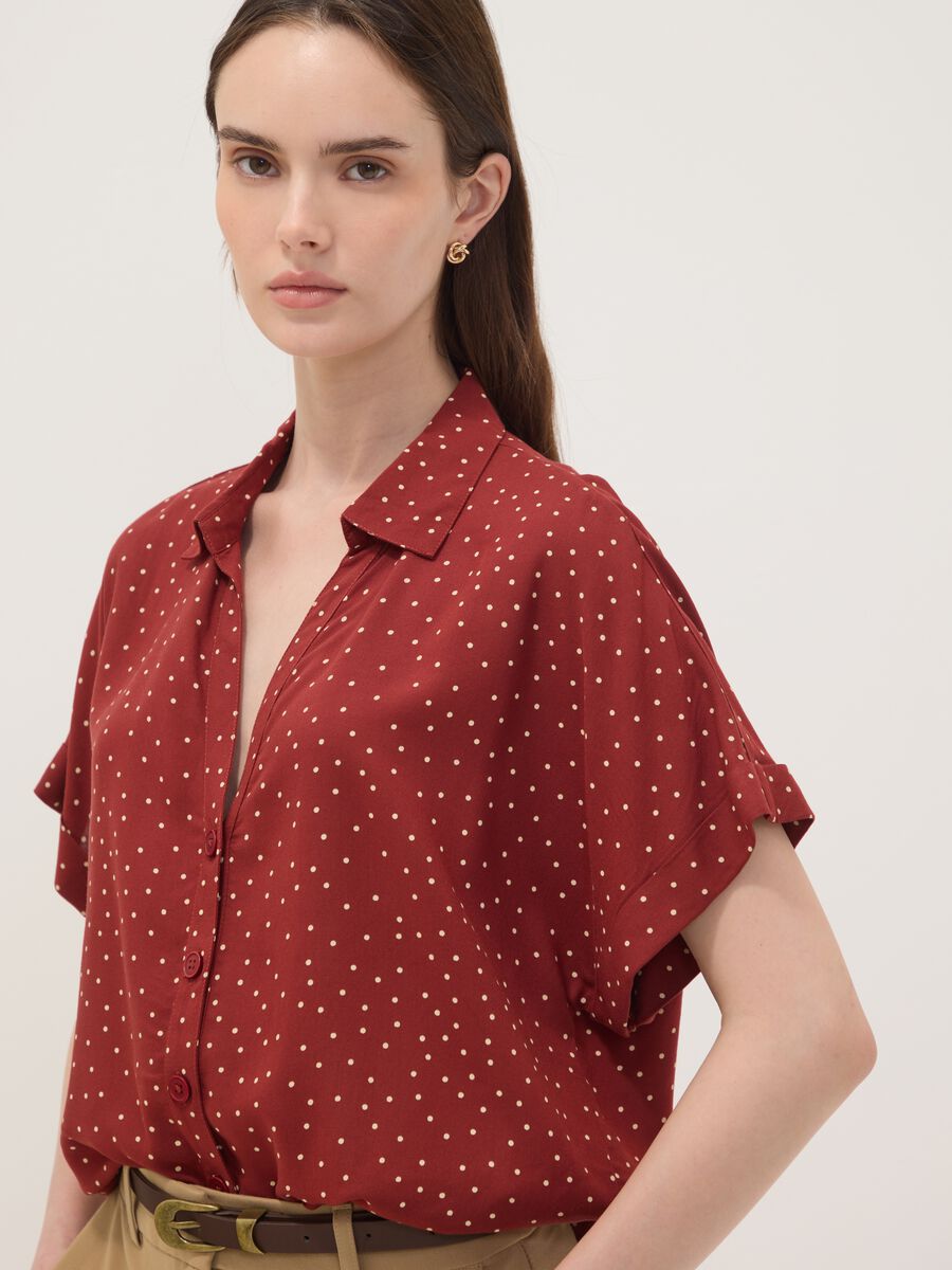 Red polka-dot pure viscose short-sleeved oversized shirt_1