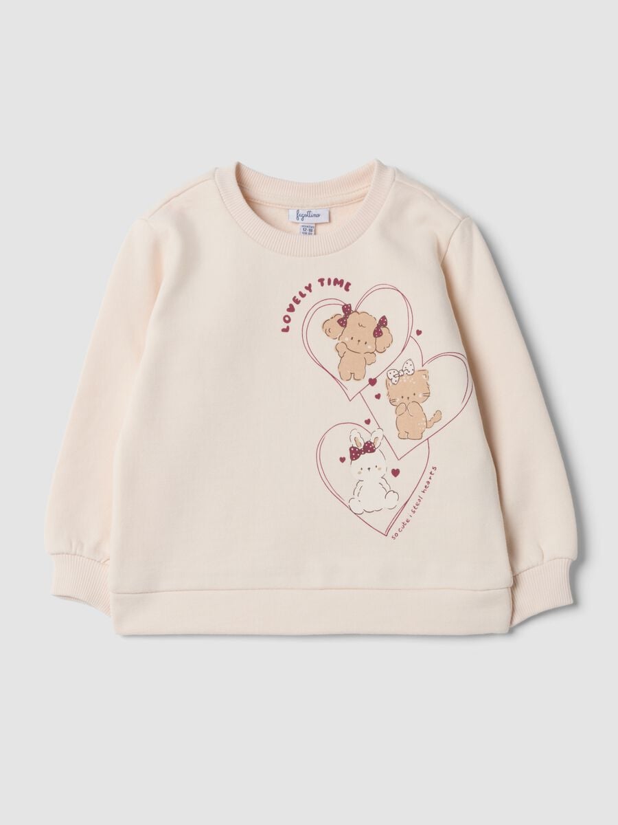 Beige pure cotton printed crew-neck sweatshirt_0