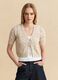 Beige crochet-style cotton and linen blend cardigan with deep V-neck, regular fit_2