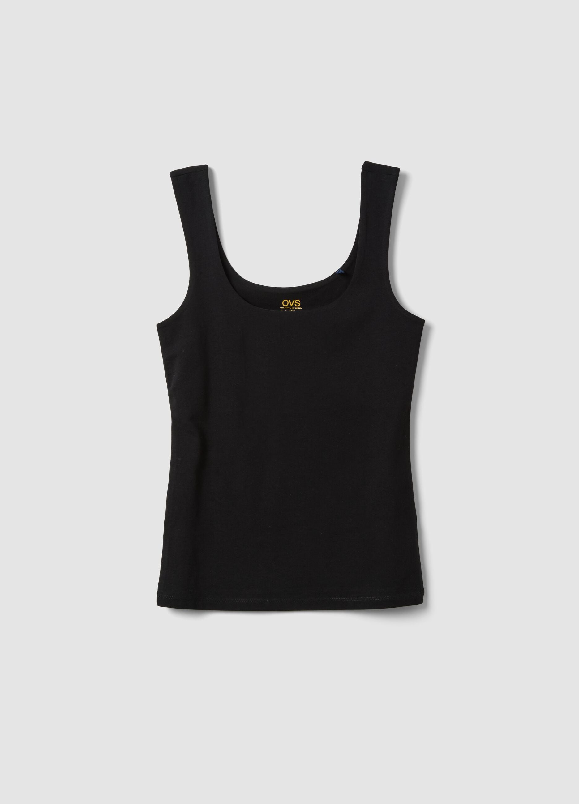 Black fitted stretch-cotton tank top