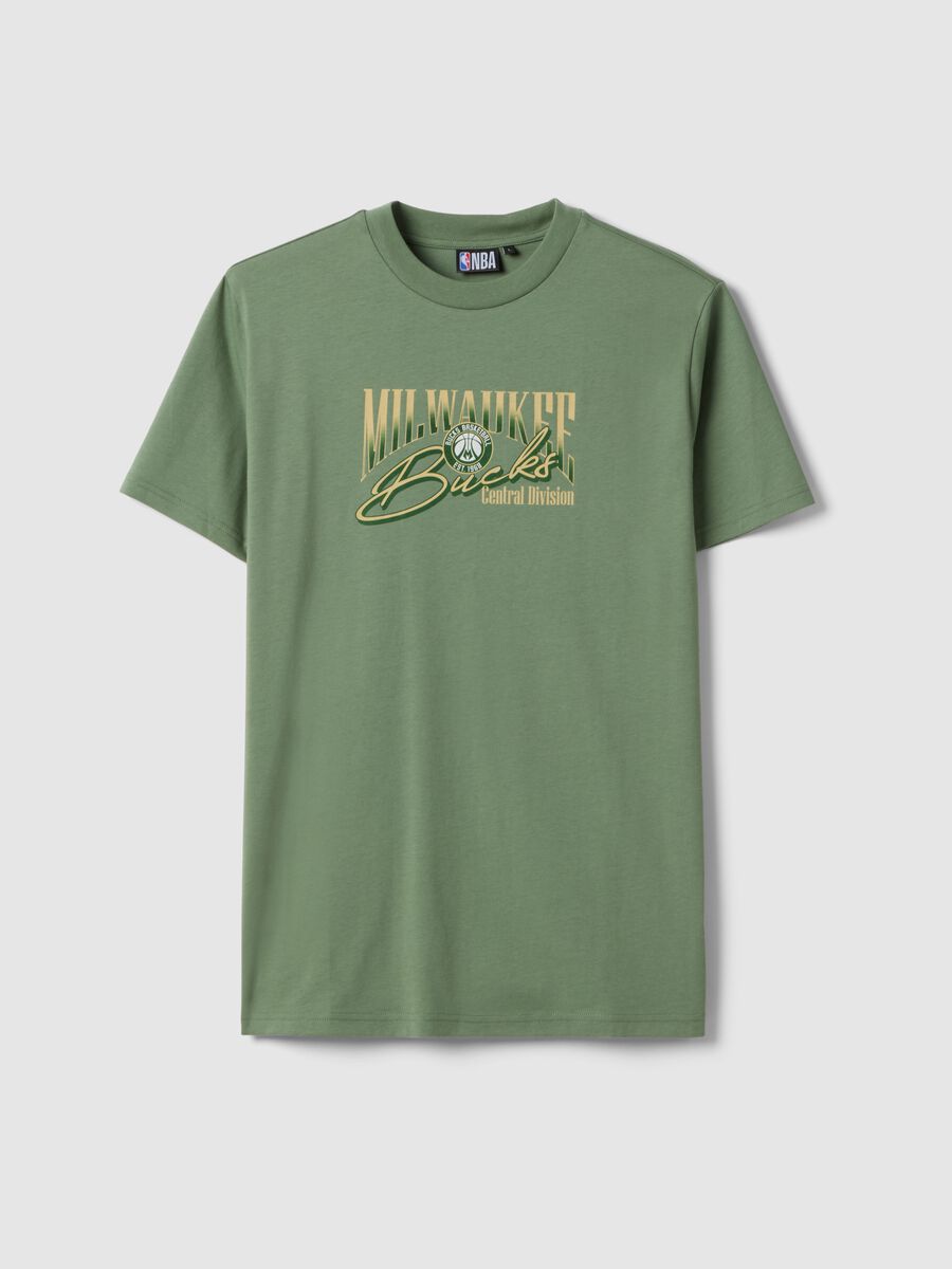 Green pure cotton regular fit T-shirt with Milwaukee Bucks print_4