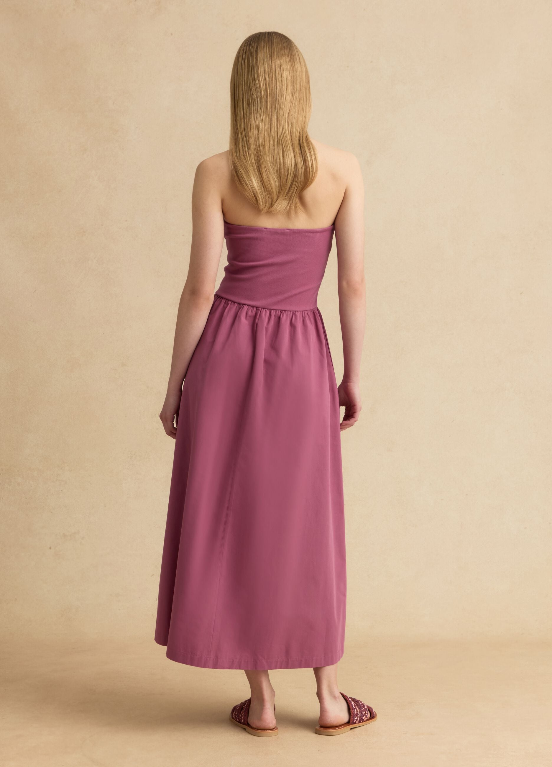 Pink strapless maxi dress in stretch cotton, regular fit
