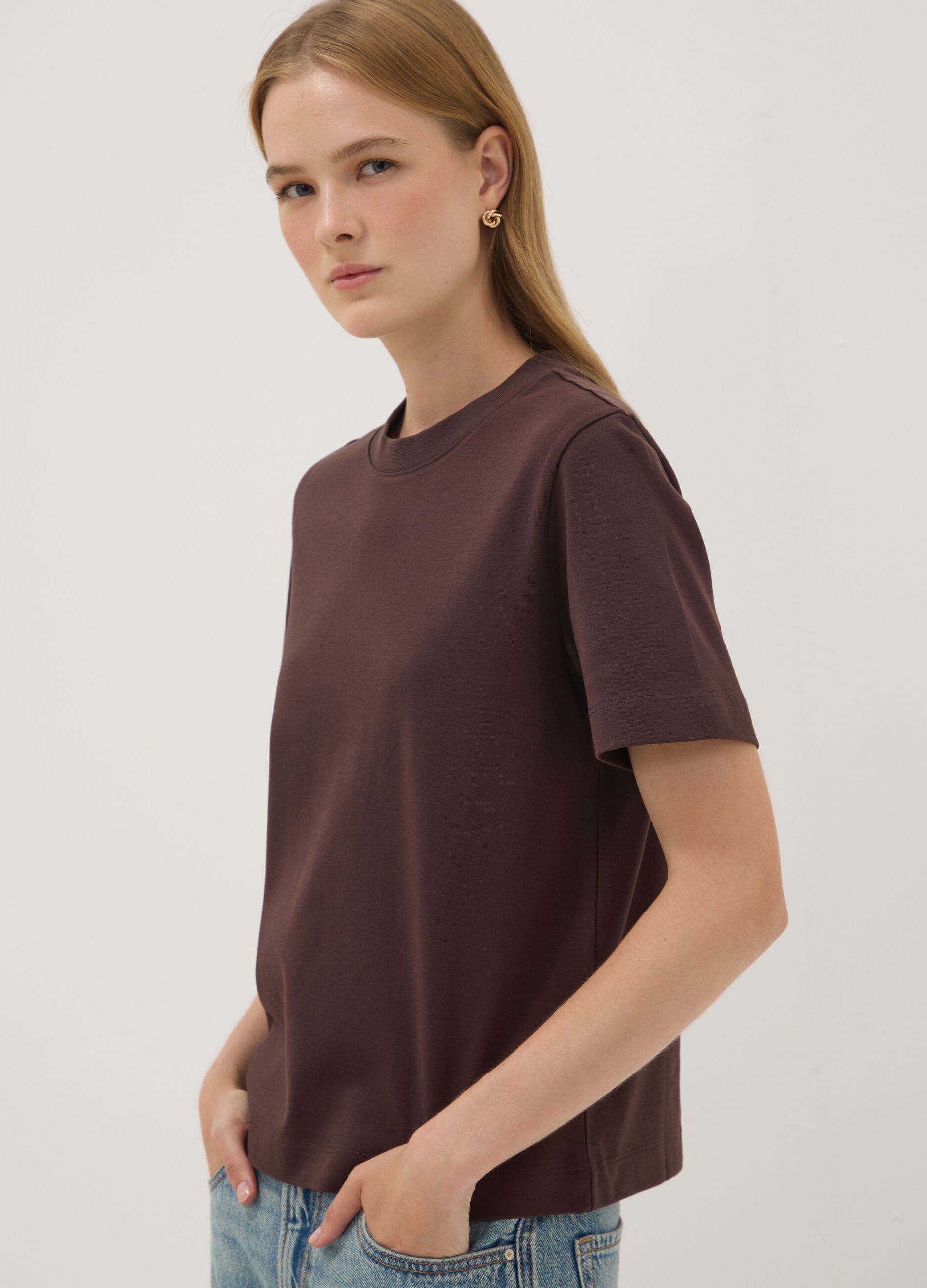 The Iconic Tee relaxed-fit brown pure cotton short-sleeve T-shirt