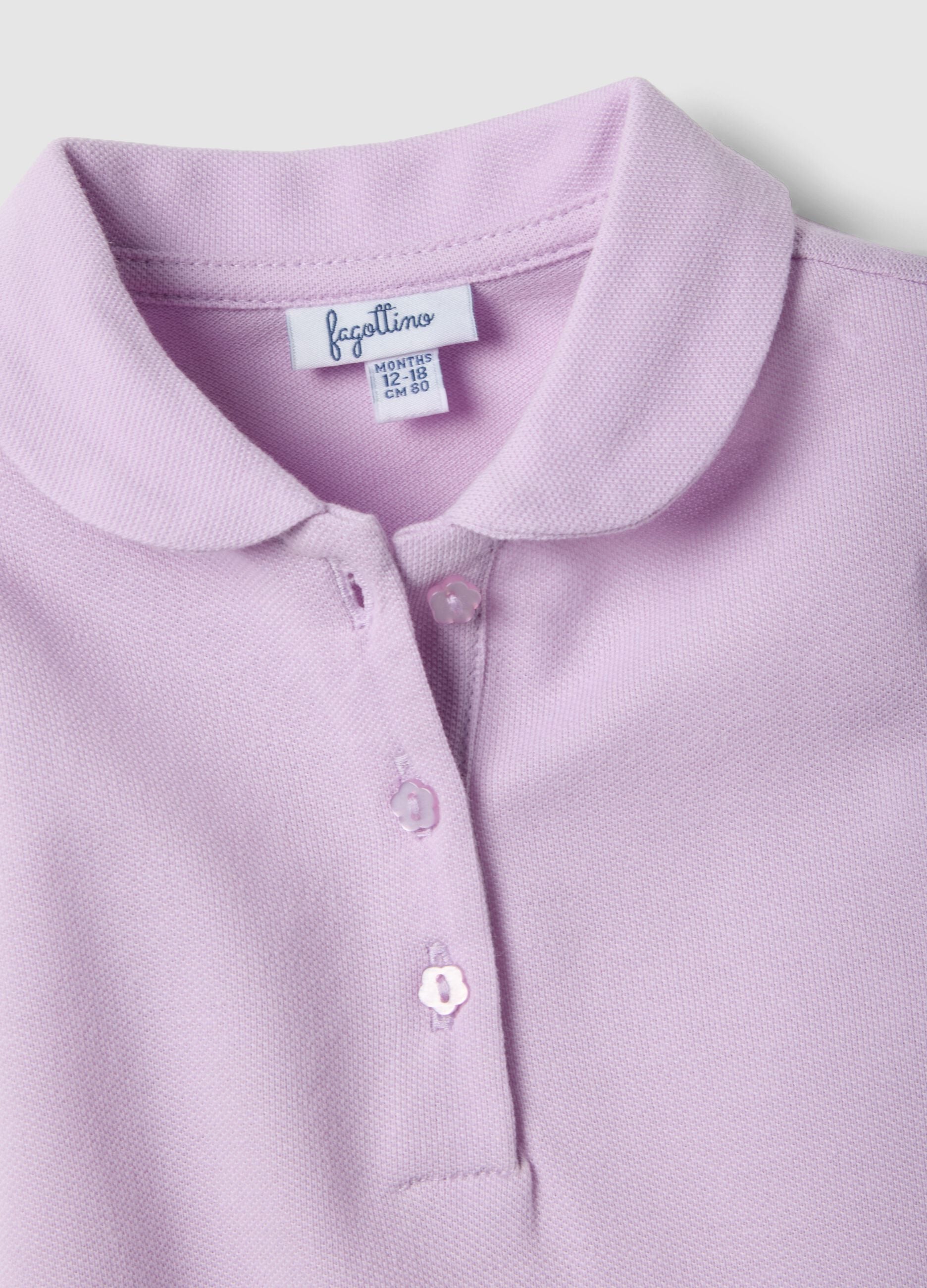 Girls' regular fit violet pure cotton polo with gathered sleeves