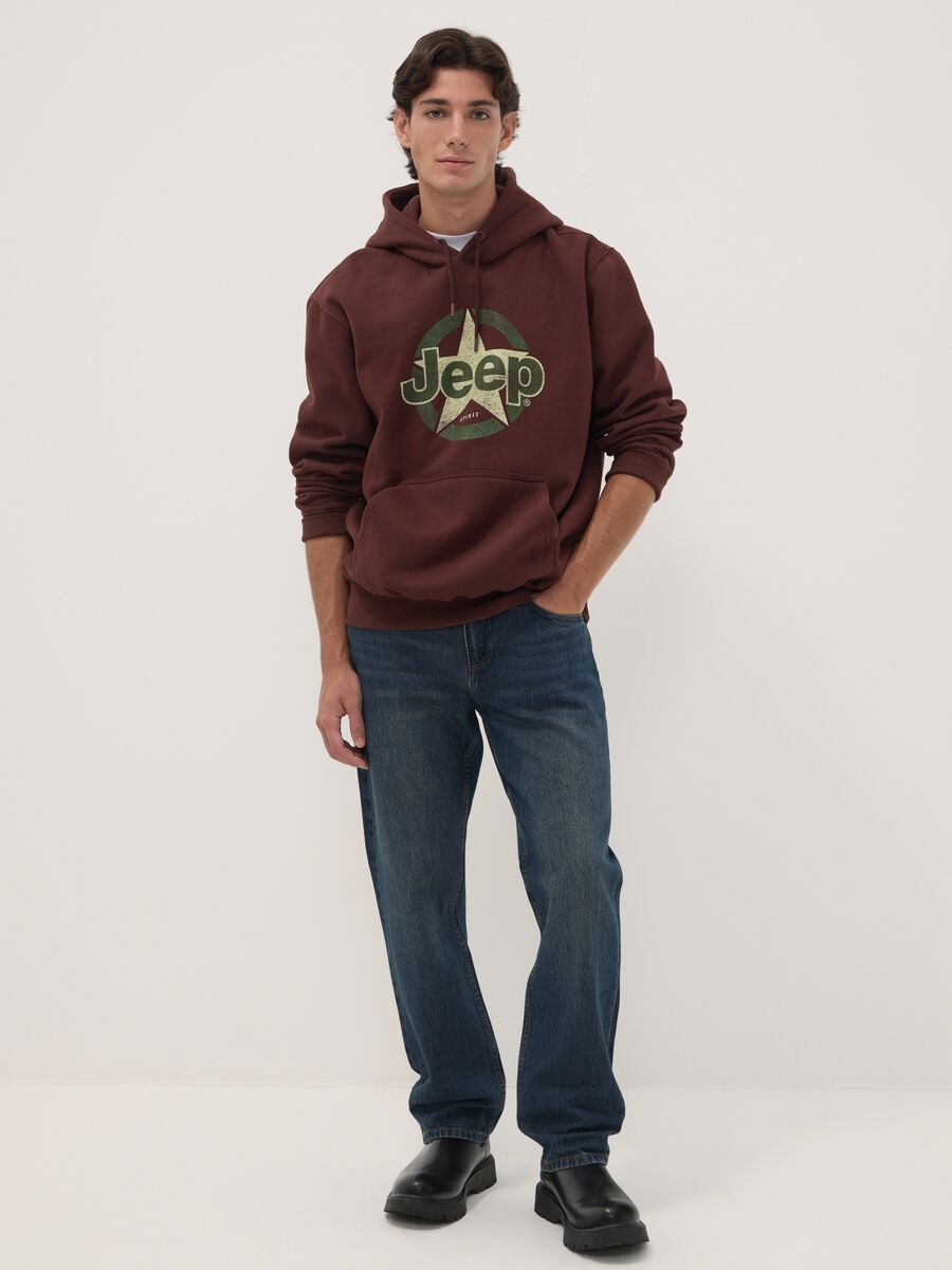 Felpa marrone in misto cotone con cappuccio e stampa Jeep relaxed fit_2