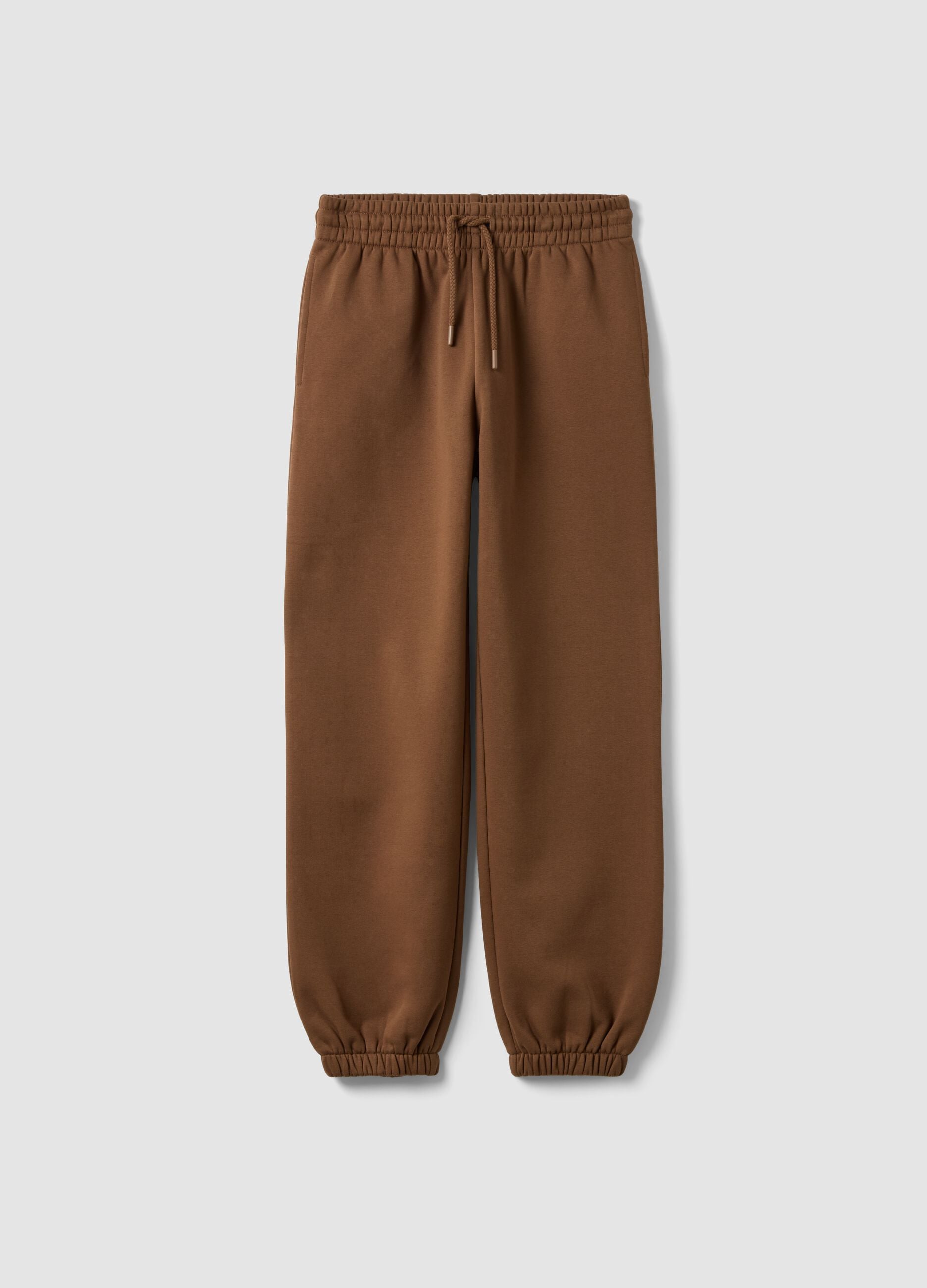 Brown cotton-blend jogger trousers with elasticated waist, regular fit