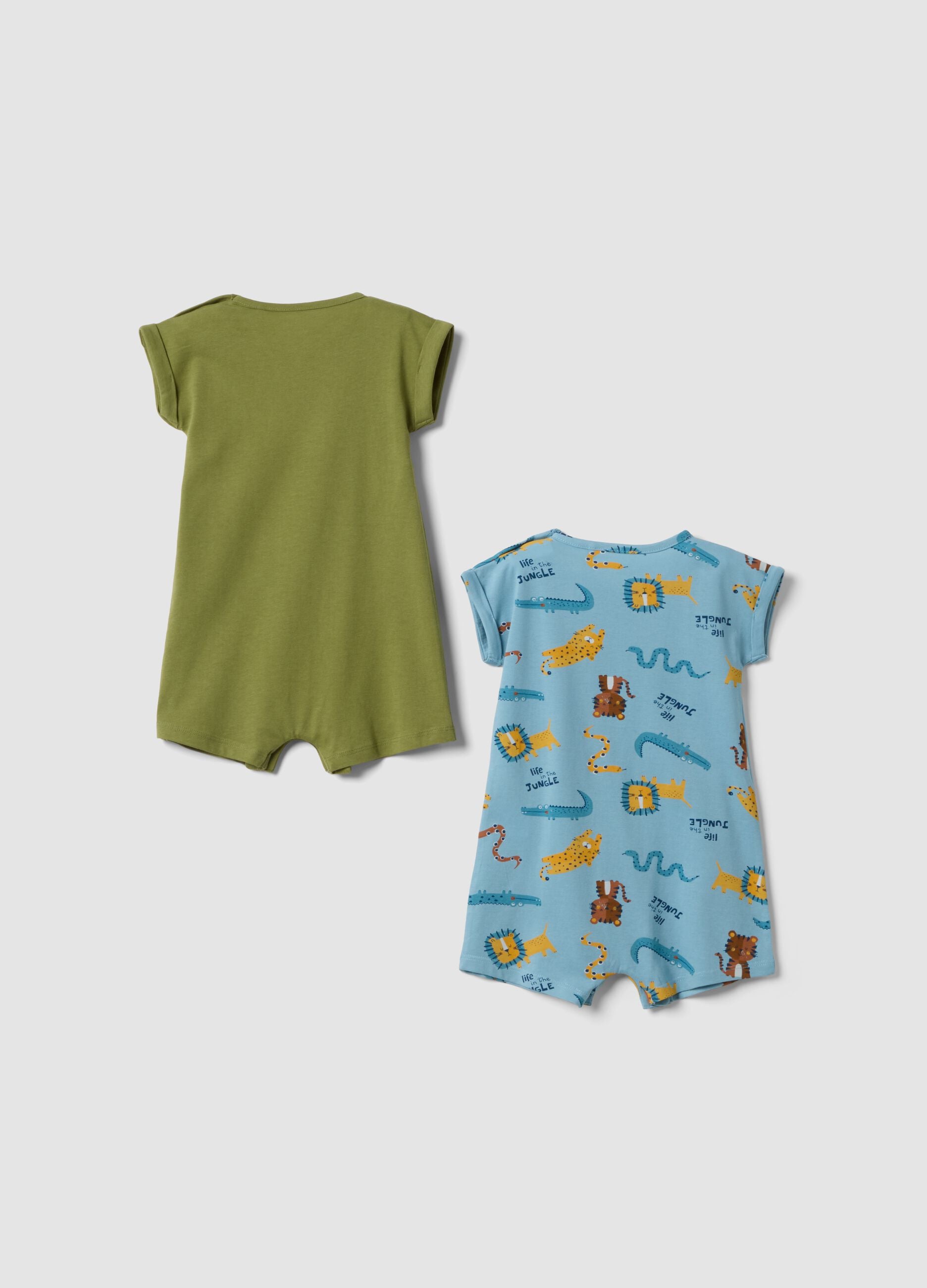 Multi-colored pure cotton baby rompers two-pack with prints