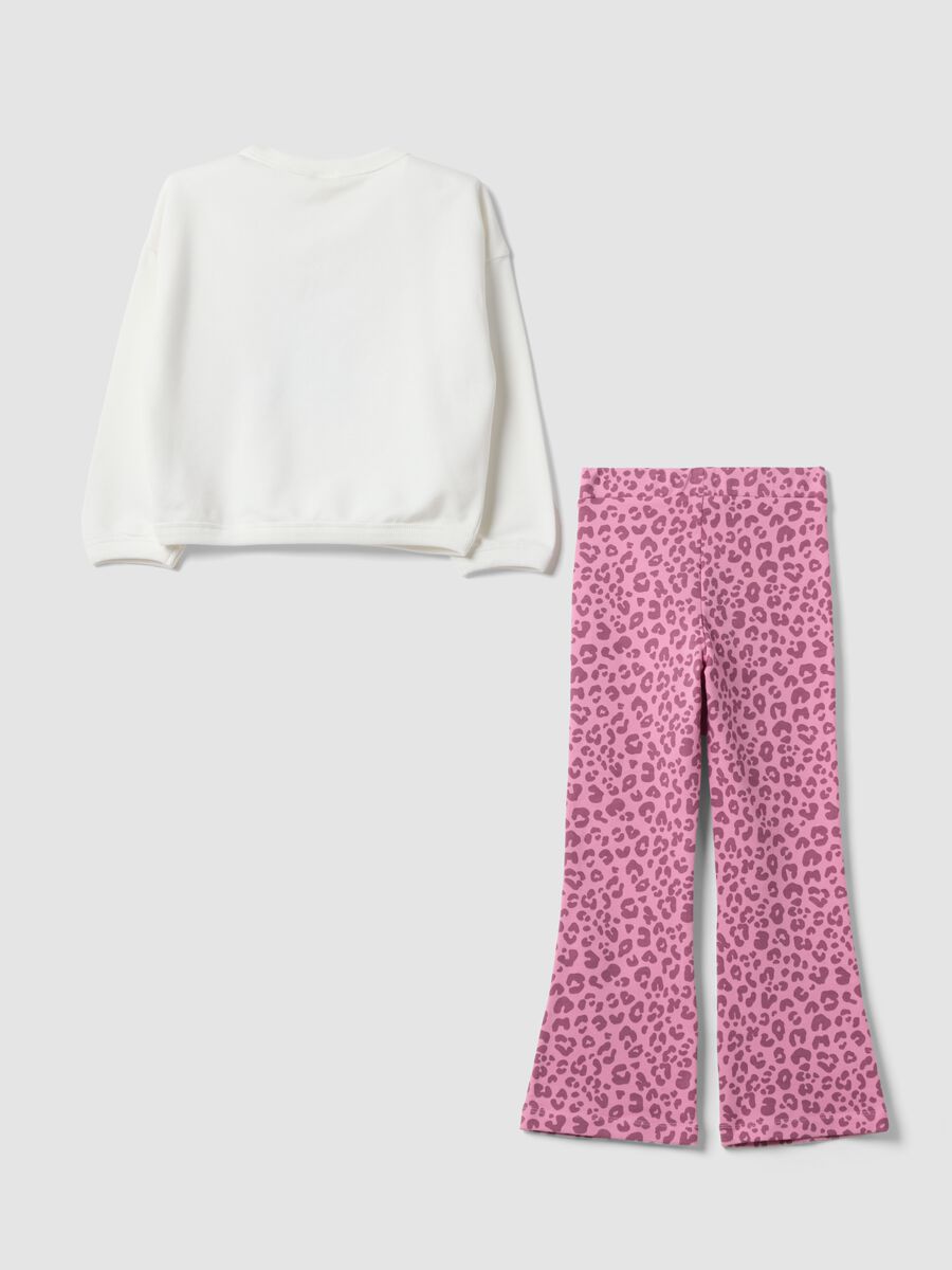 White and pink cotton-blend jogger set with Lilo & Stitch print for girls_1