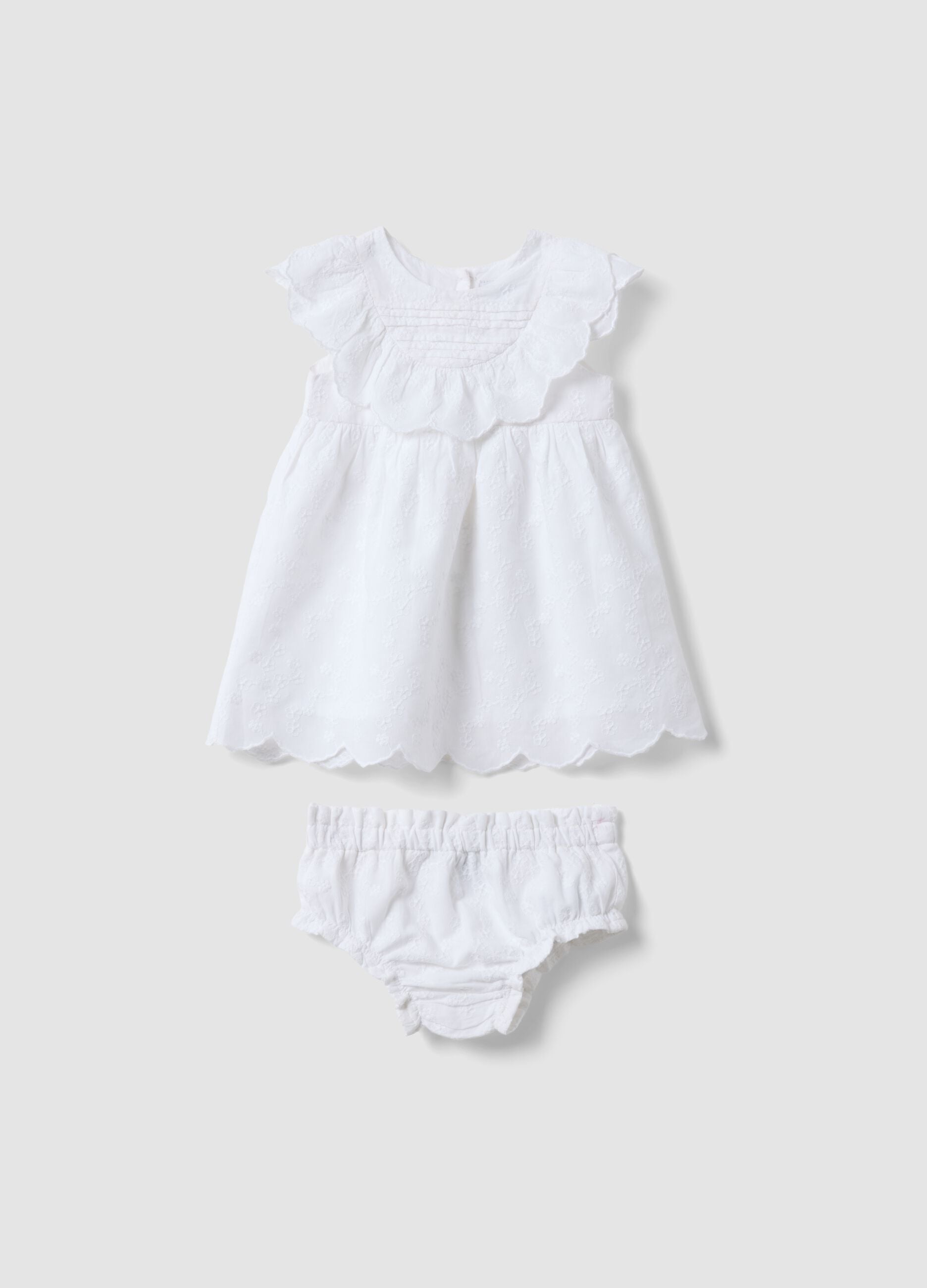 White pure cotton set with dress and bloomers