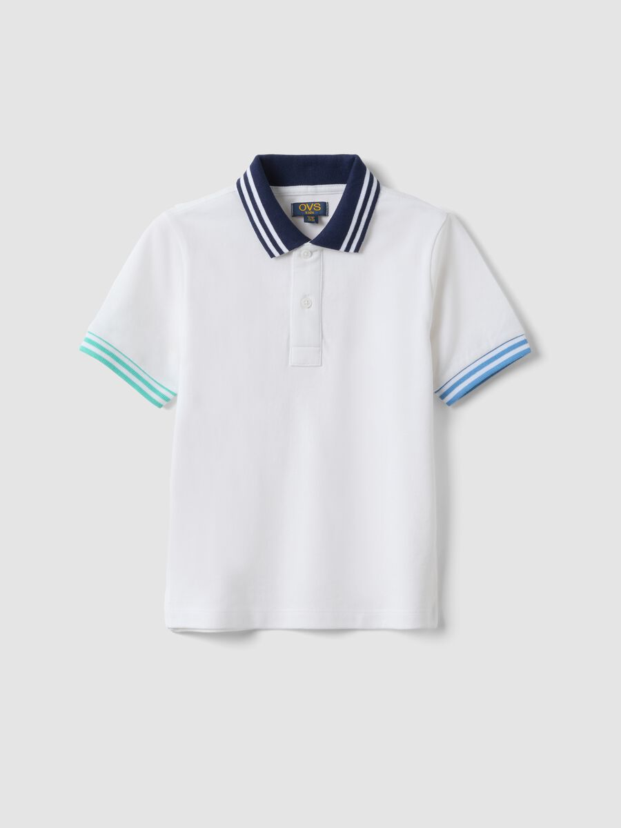 Polo in puro cotone bianca da bambino regular fit con bordi colorati_0