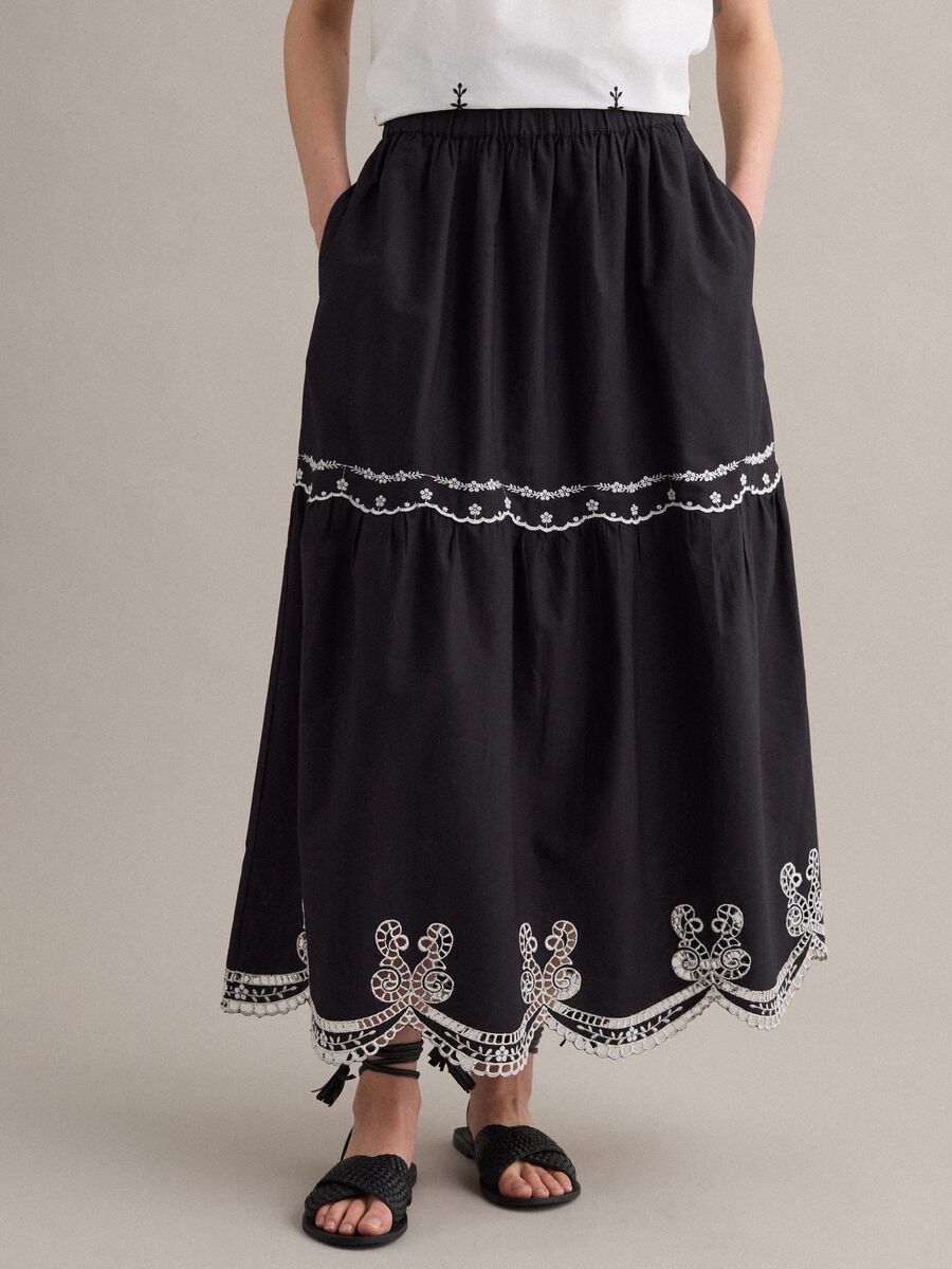 Long blue pure cotton skirt with embroidery_1