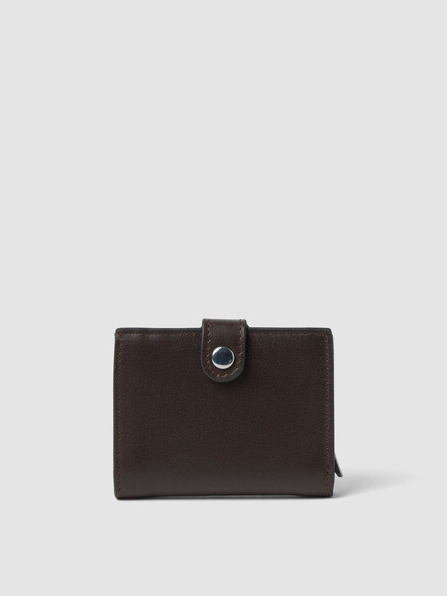 Brown genuine leather wallet with rigid card holder_0