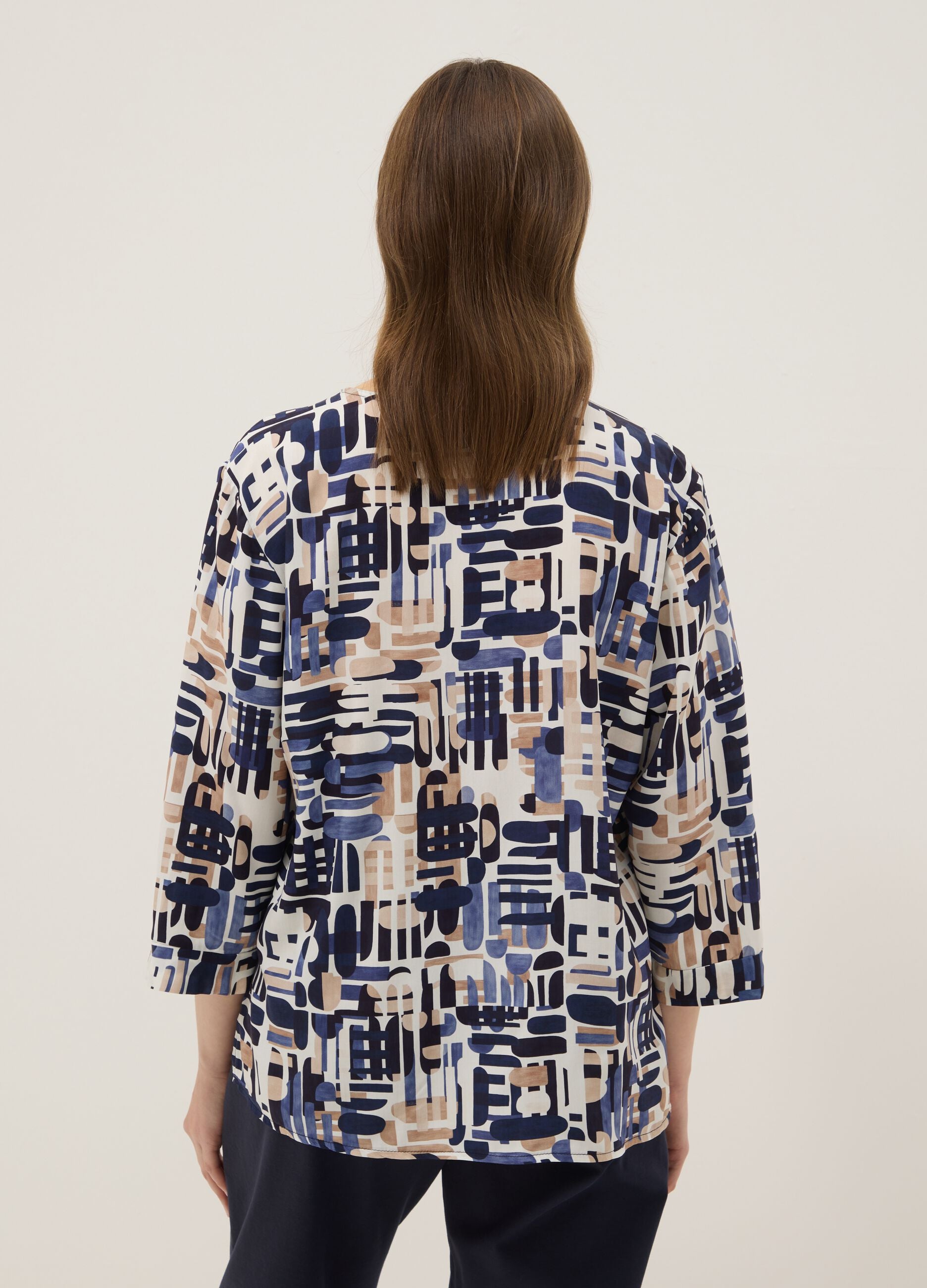 Multicolour pure viscose blouse with geometric print, regular fit