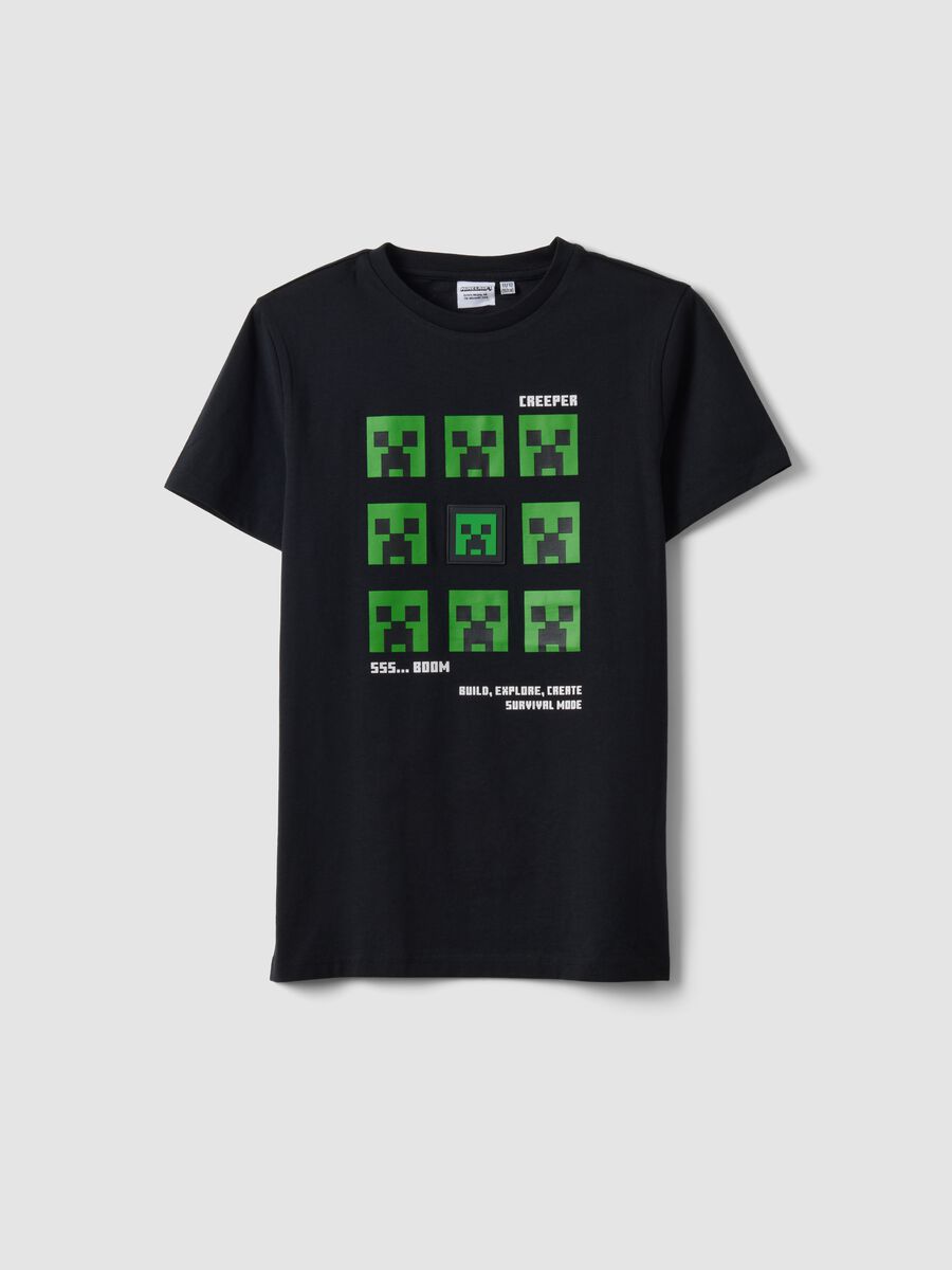 T-shirt nera in puro cotone con stampa Minecraft per ragazzo_3