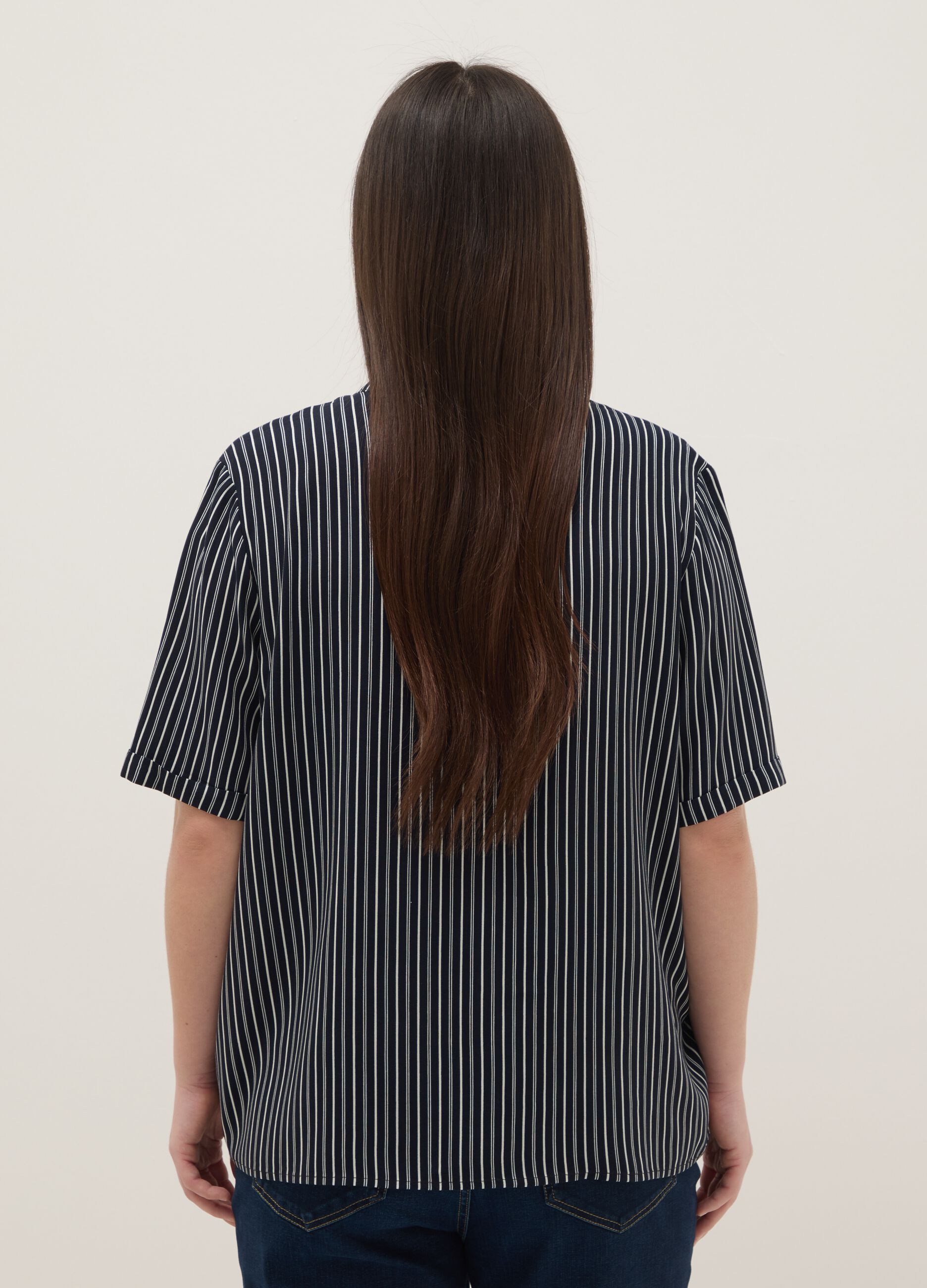 Multicolour striped regular fit pure viscose shirt with buttons