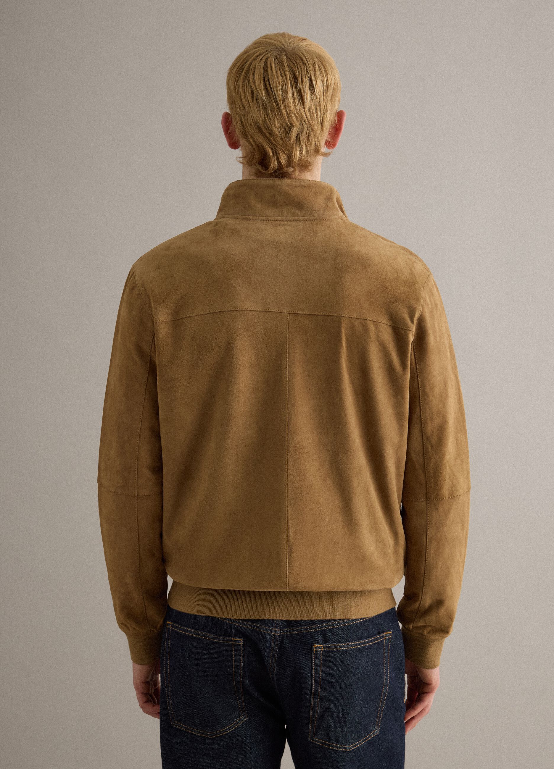 Beige Genuine Leather Jacket Regular Fit with Zip