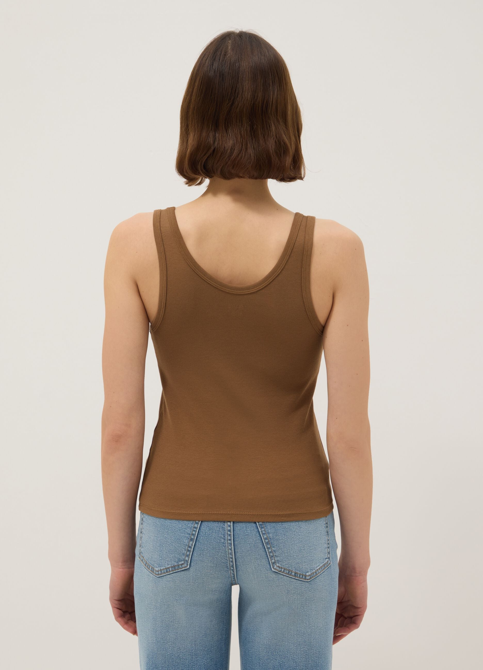 Brown Stretch Cotton Regular Fit Vest